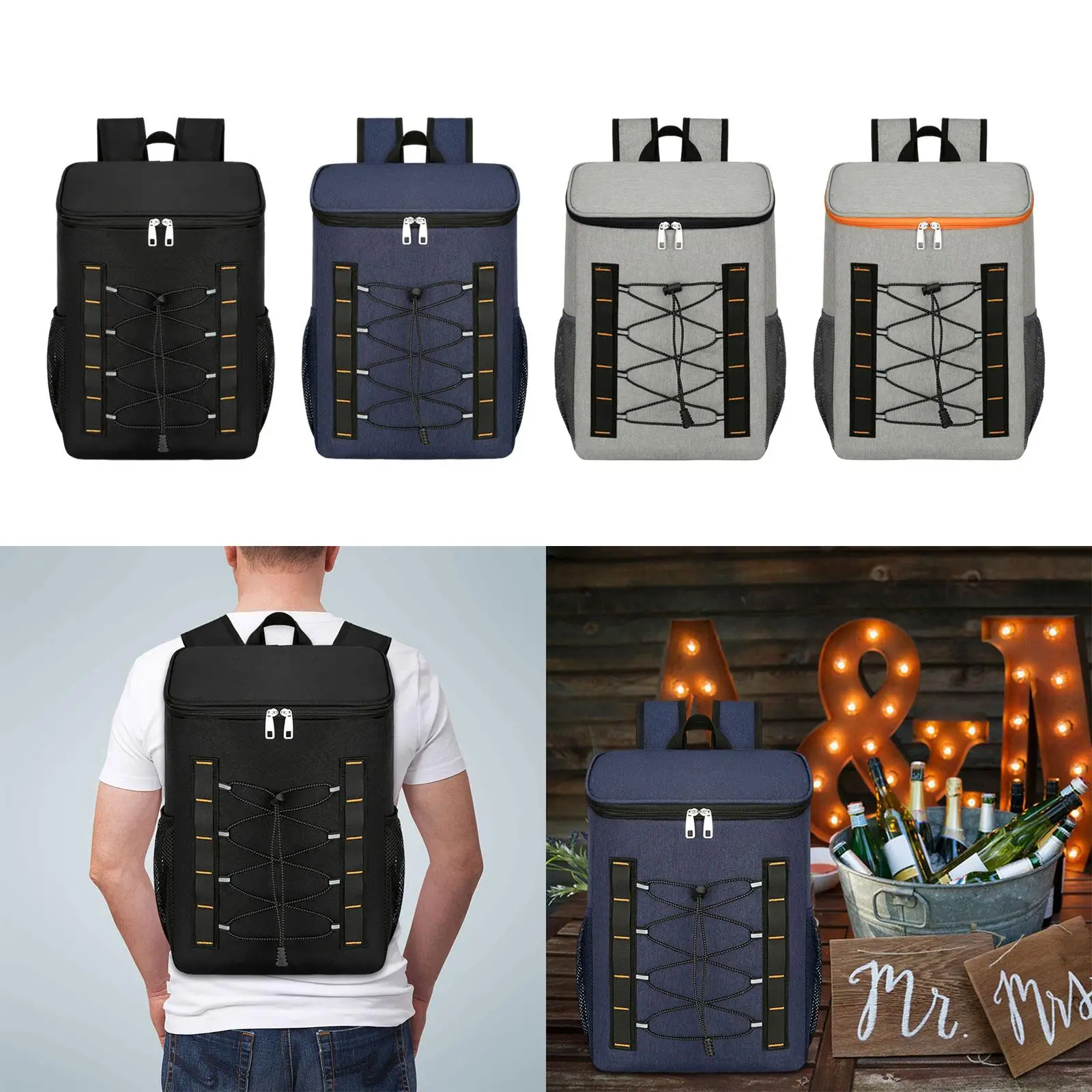 Outdoor Picnic Bag Thermal Bag Men Women Beer Pouch with Side Pockets Insulated Backpack Cooler Bag for Camping Work Lunch