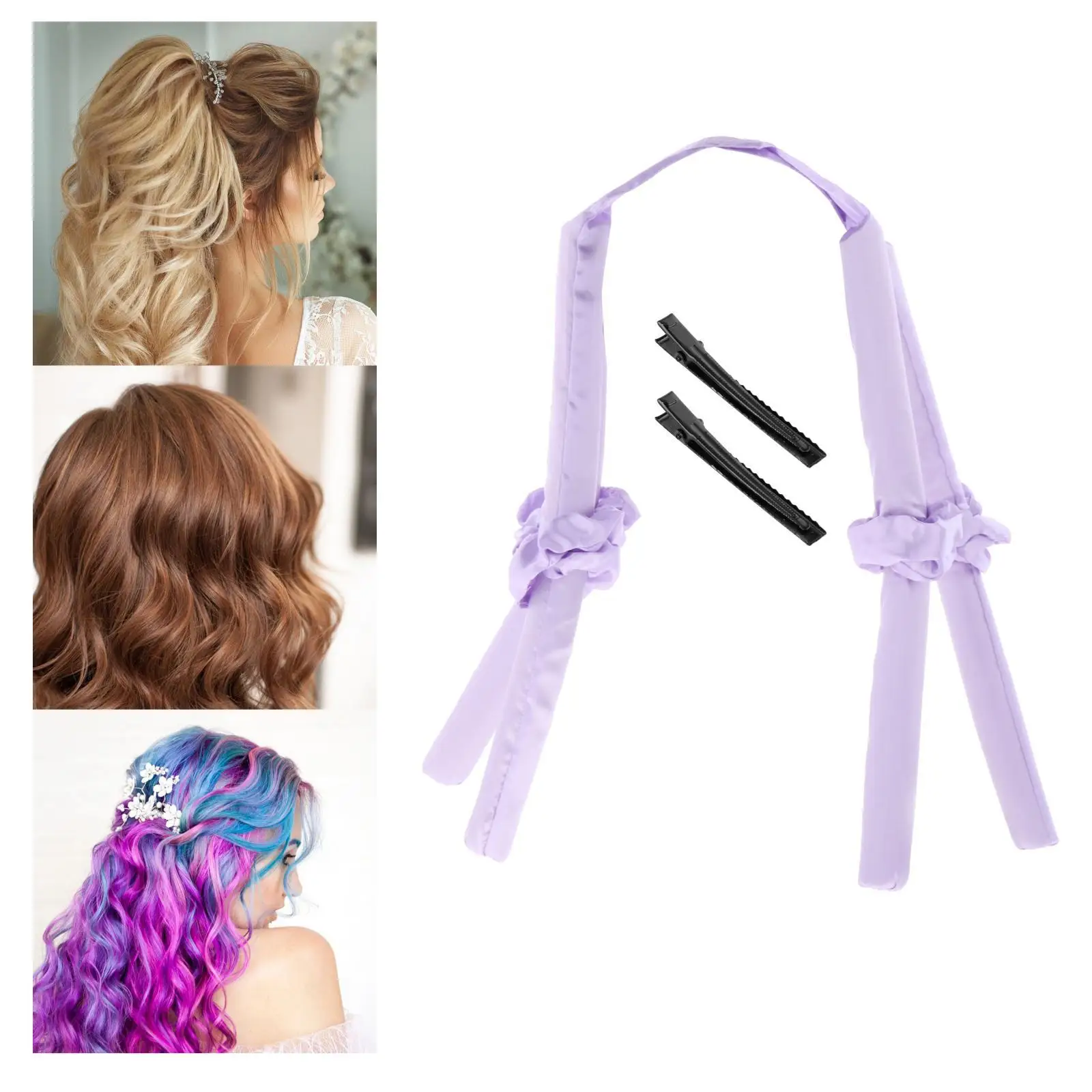 Heatless Curling Rod Headband, No Heat Overnight with Hair Clips Waves Ribbon for Natural Hair