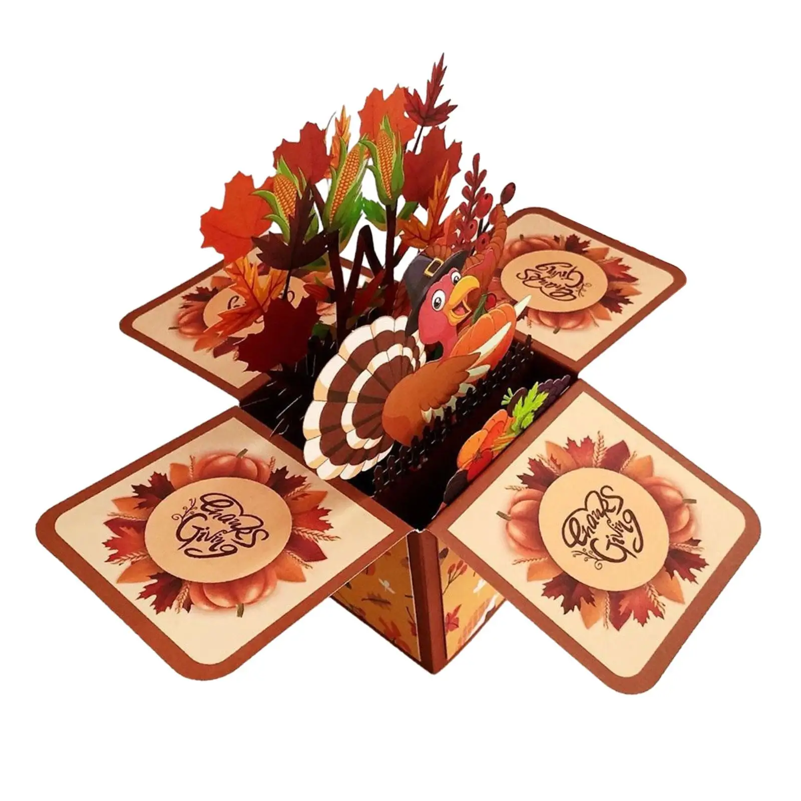 Thanksgiving Day Popup Card Thank You Autumn Harvest Decorative with Note Card and Envelope 3D Turkey Thanksgiving Card Present