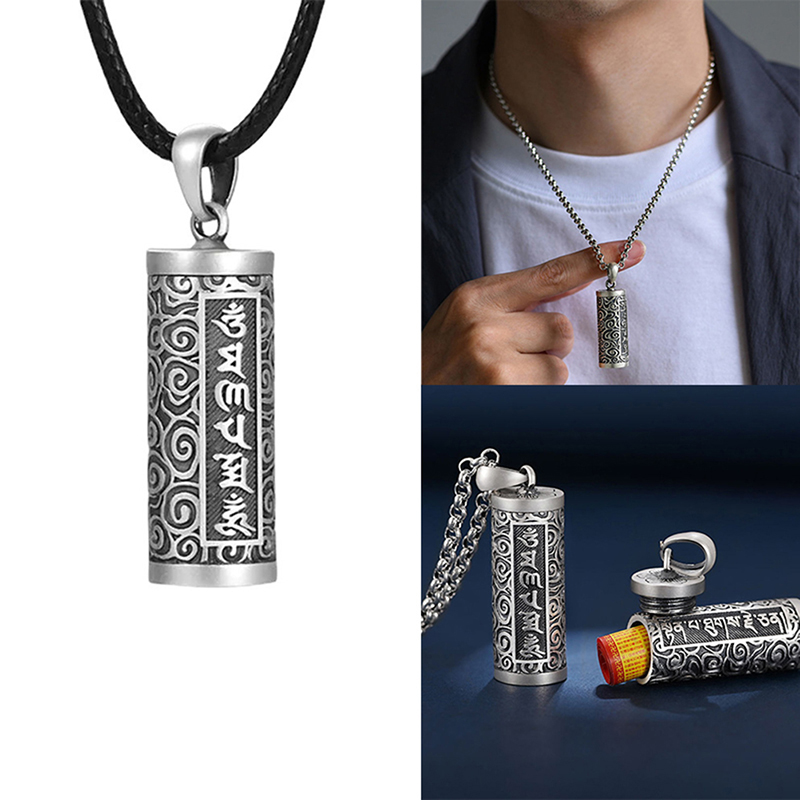 1 Stück 990 Pillen etui aus reinem Silber Pillen dose wasserdichte Zylinder anhänger Pillen dose mit Ketten halskette – Detail 3