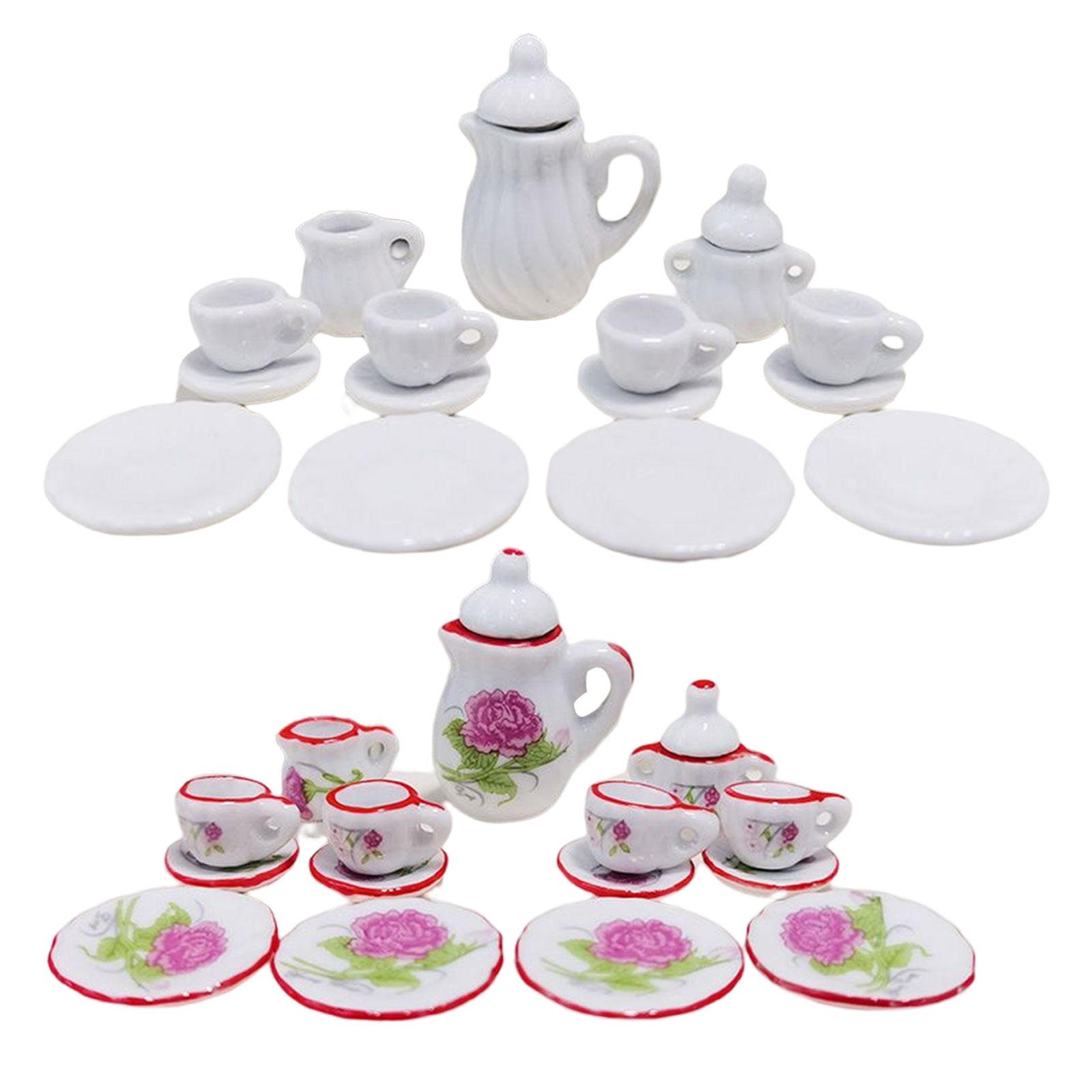 1/12 Dollhouse Miniature Porcelain Tea Cup Simulation Dining Ware Micro Landscape Home Furniture Mini Teapot Cup Plate Ornaments