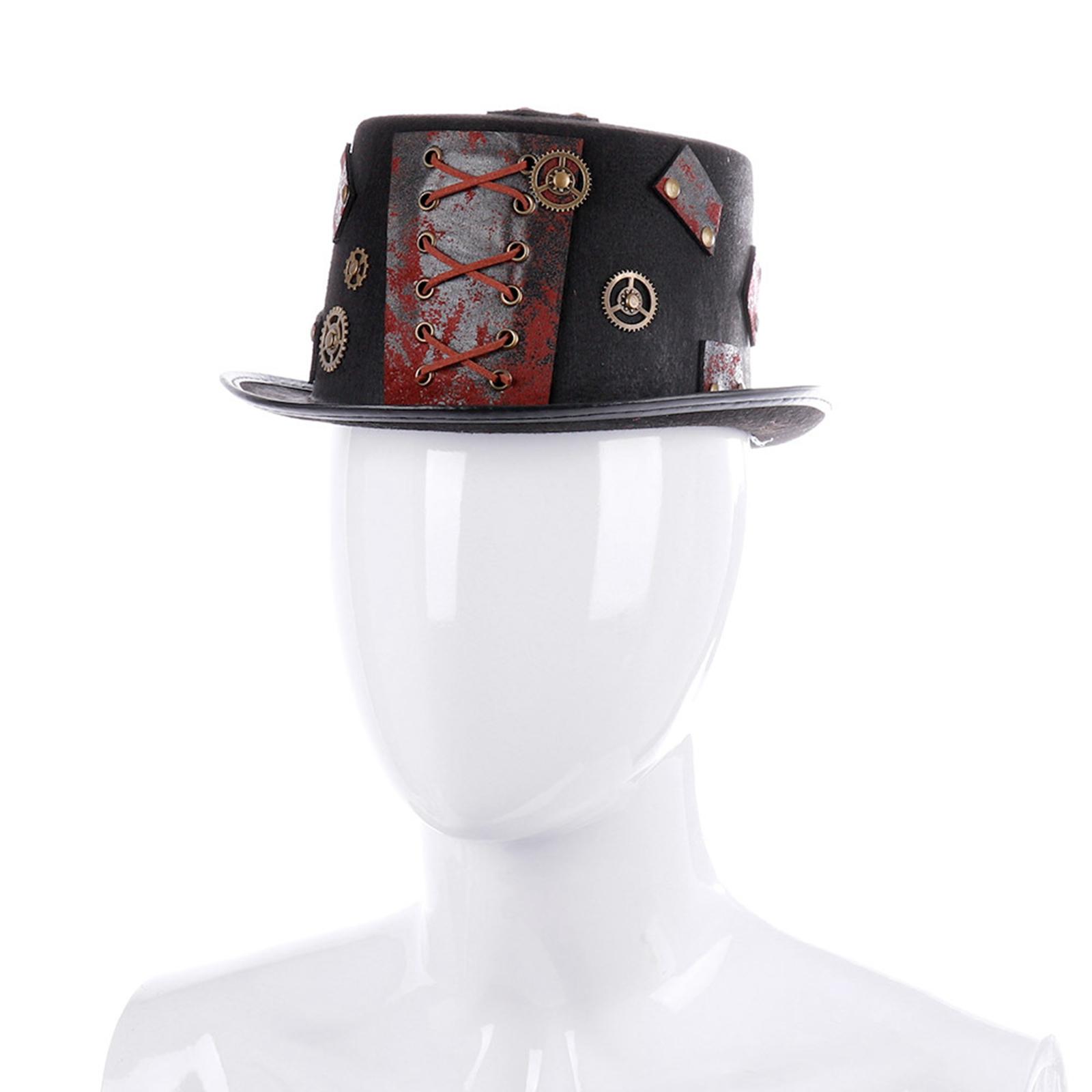 Punk Goth Steampunk Top Hat with String Gear Cosplay Costume Hat, Head Wear Durable Unisex Masquerade Costume Party Accessories