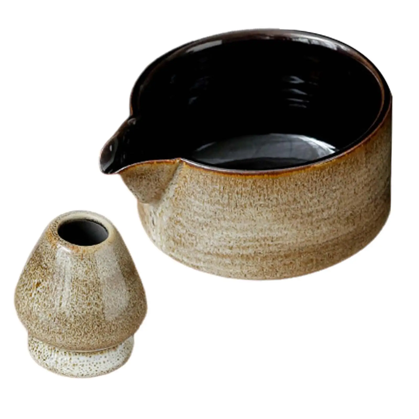 2Pcs Tea Bowls and Whisk Holder Best Gift Matcha Ceramic Bowl for Family Friends Tea Lovers Japanese Matcha Preparation Beverage