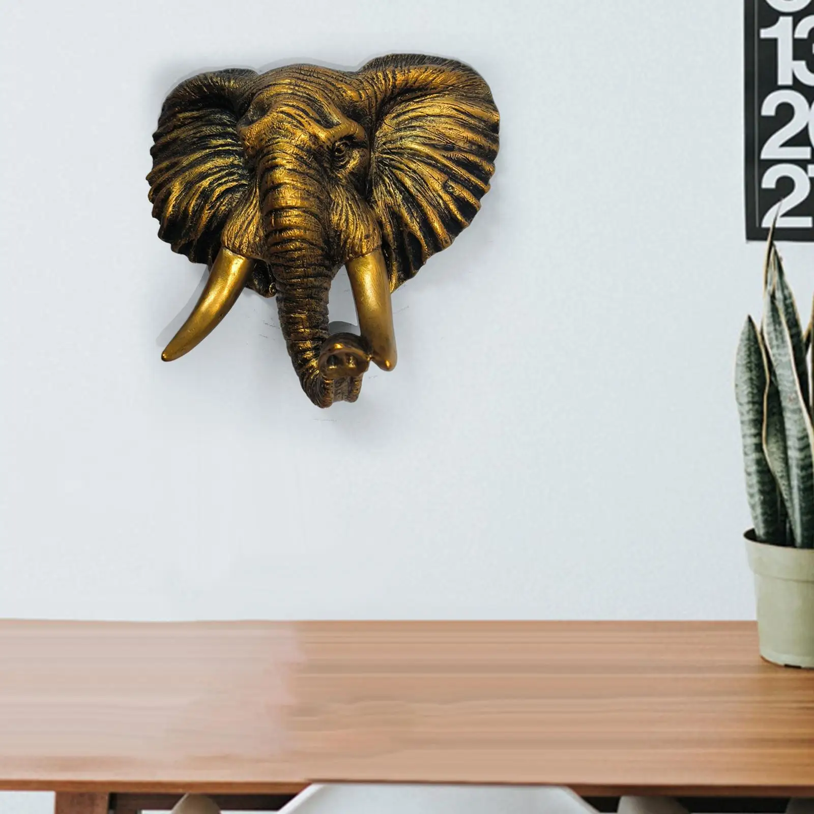 3D Resin Elephant Head Wall Statue Stylish Addition to Any Room for Living Room 7.8Inchx3.5Inchx8.5inch Indoor Outdoor Ornament