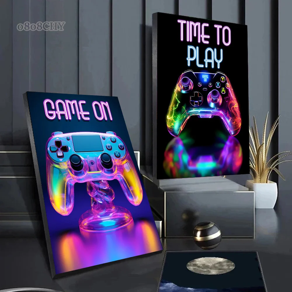 Neon Gaming Poster Prints on Canvas No Sleep Only Gaming,Gaming Zone Canvas Painting Wall Art Mural for Home Gamer Room Decor