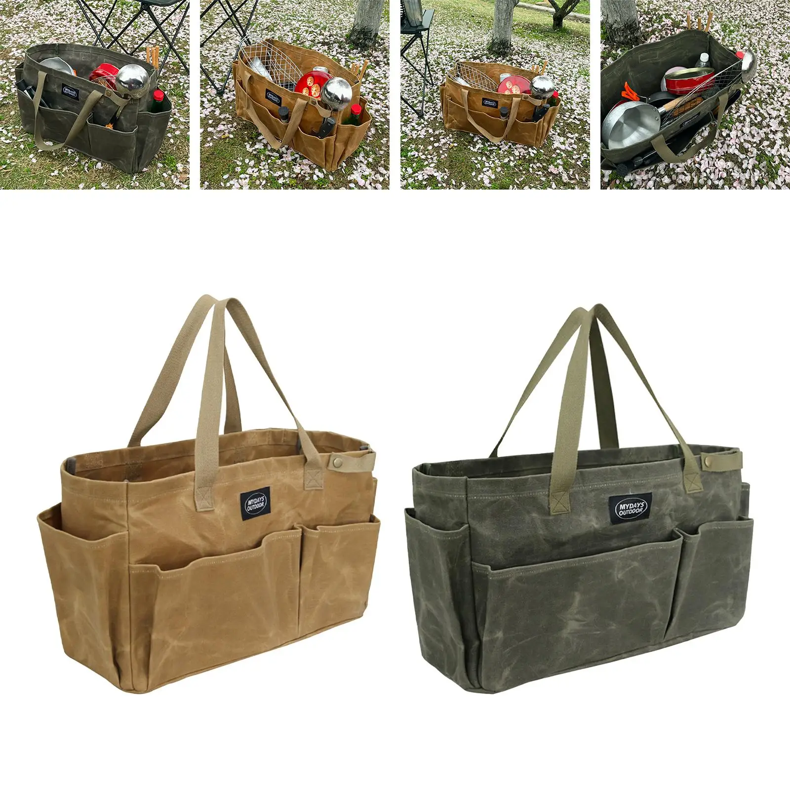 Camping Gear Storage Bag Basket with Outside Pockets Stuff Carrier Utility Tote Bag for Beach Barbecue Picnics Fishing Groceries