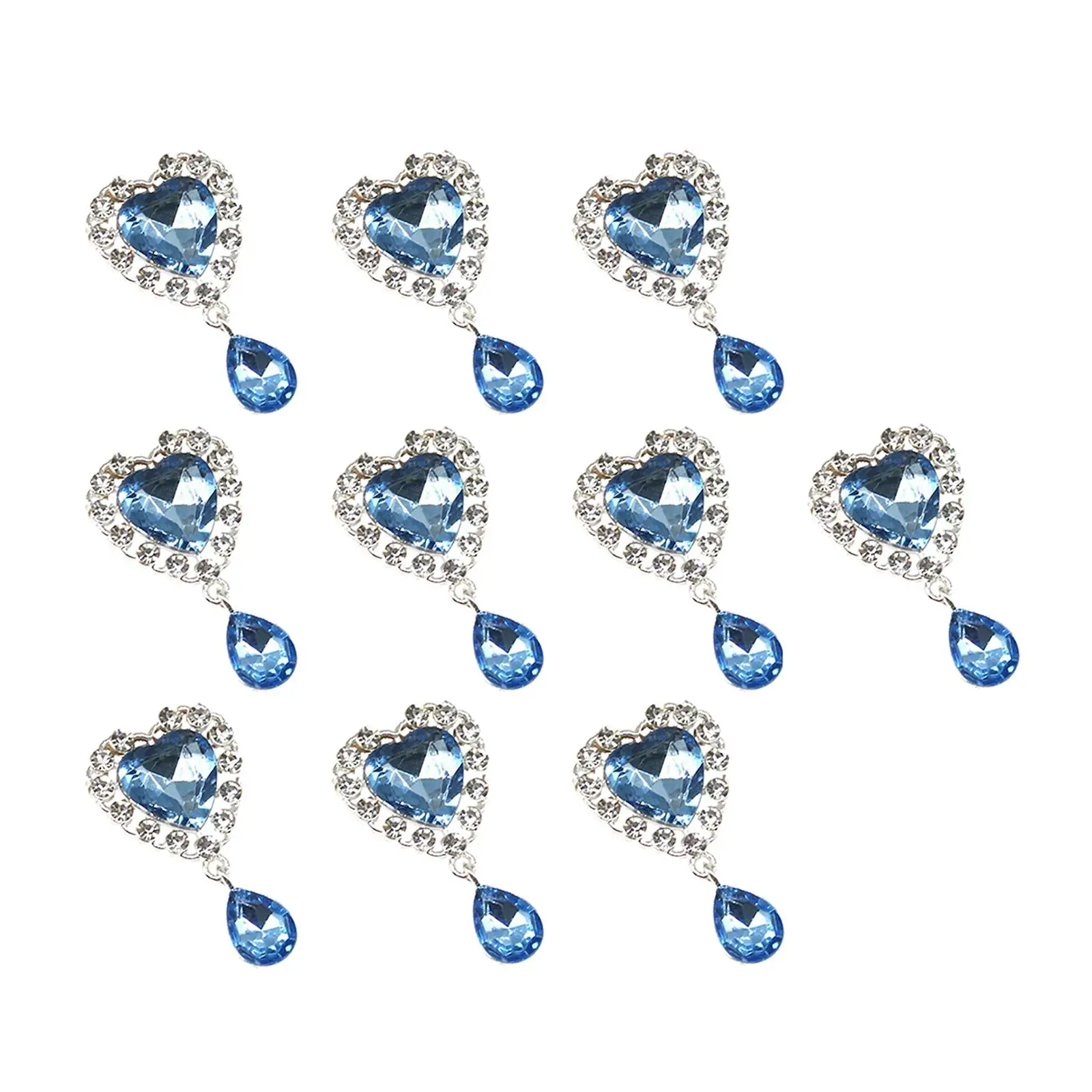 10x Heart Rhinestone Buttons Alloy Heart Pendant Rhinestone Charms for DIY Crafts Wedding Bouquet Jewelry Making Supplies