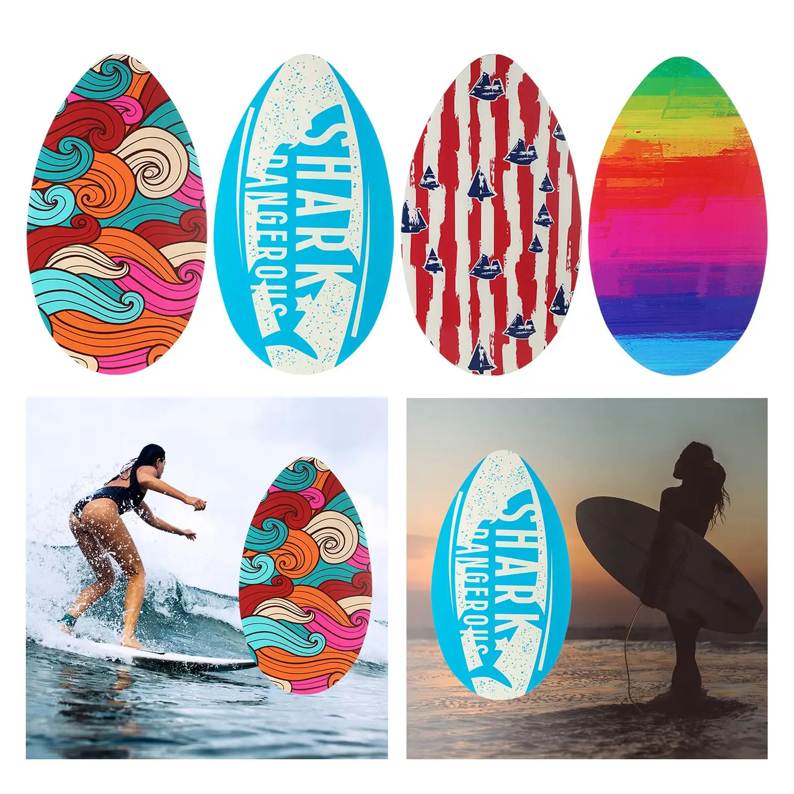 Wood Skimboard for 2 Sizes Wood Construction Pool Gift Multiple Designs for