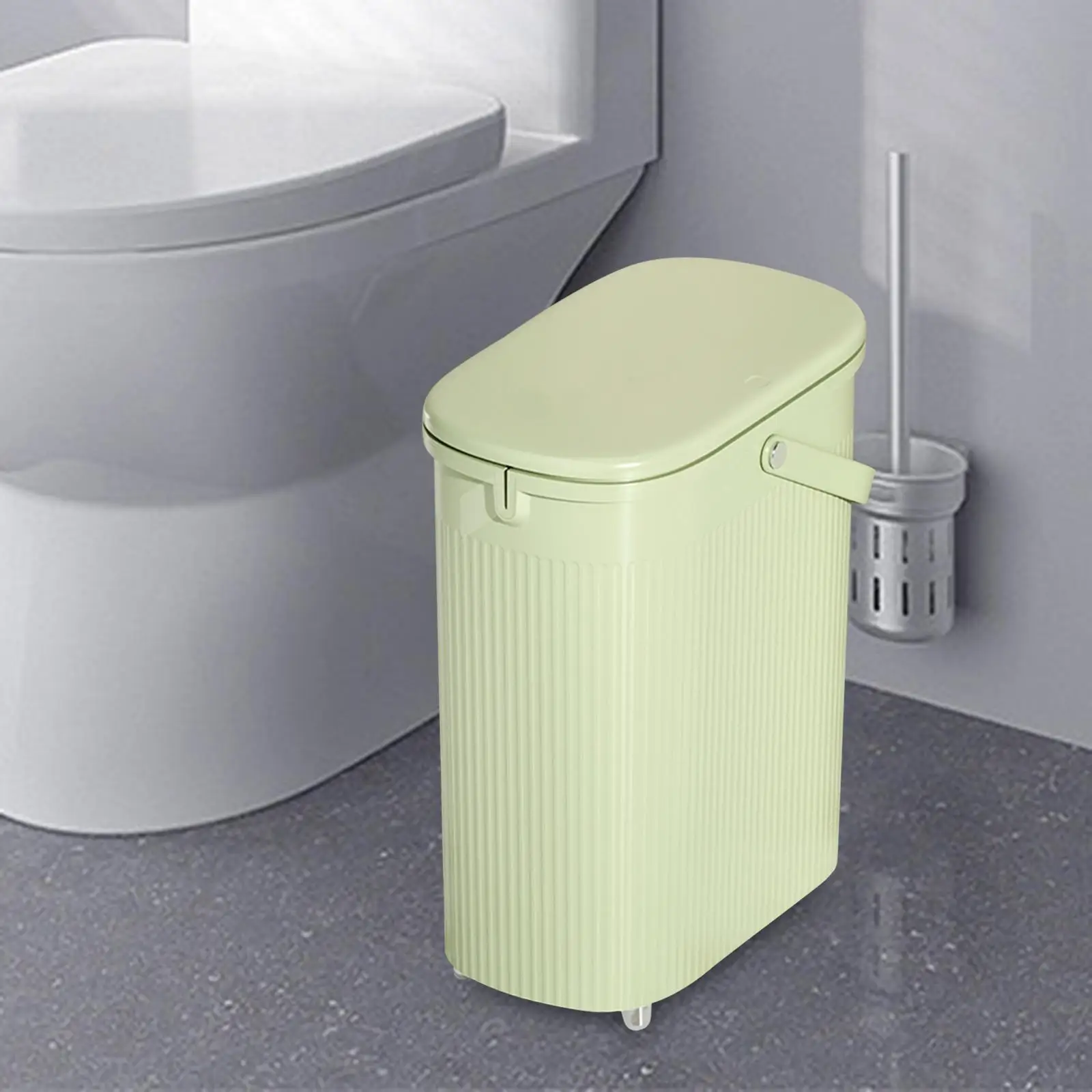 Rectangular Trash Can with Press Type Lid Simple Design Wastebasket Slim Garbage Can for Sunroom Bedroom Entryway Kitchen