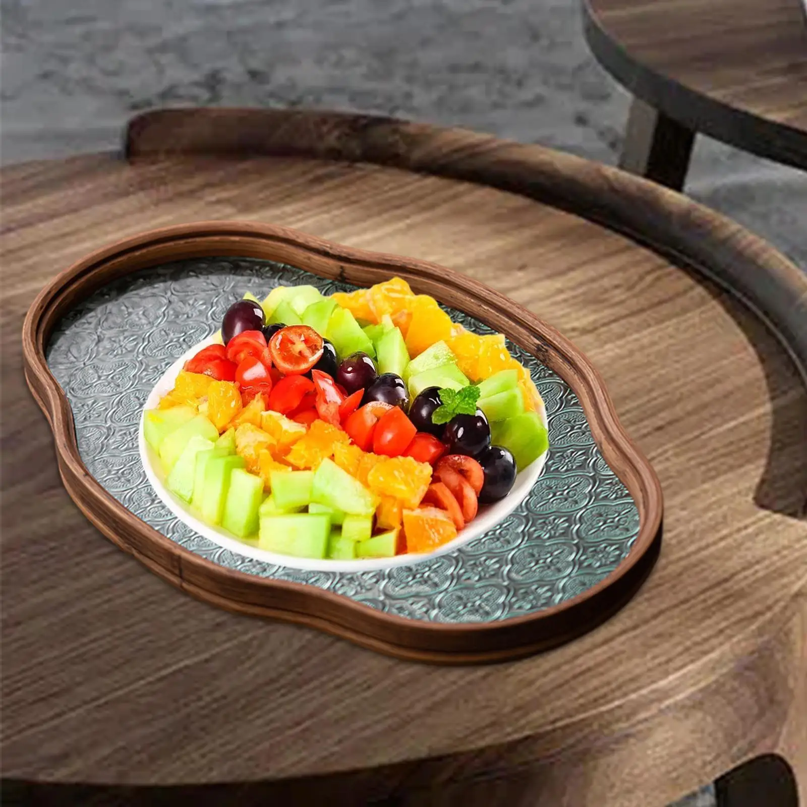 Begonia Flower Glass Tray Snack Countertop Bread Fruit Desk Tray Decorative Tray