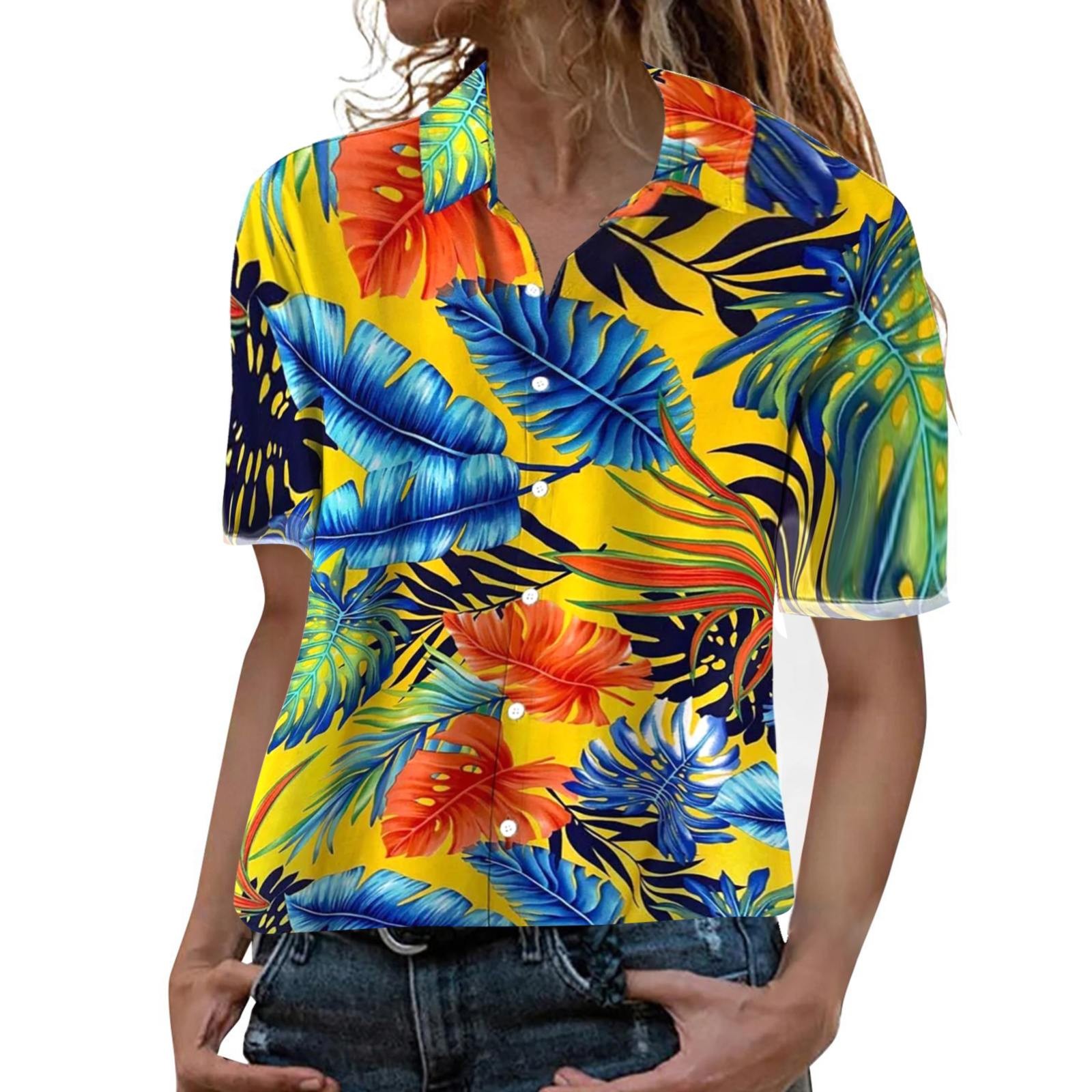 Title 12, Women Hawaiian Shirts Tropical Floral Pineapple...