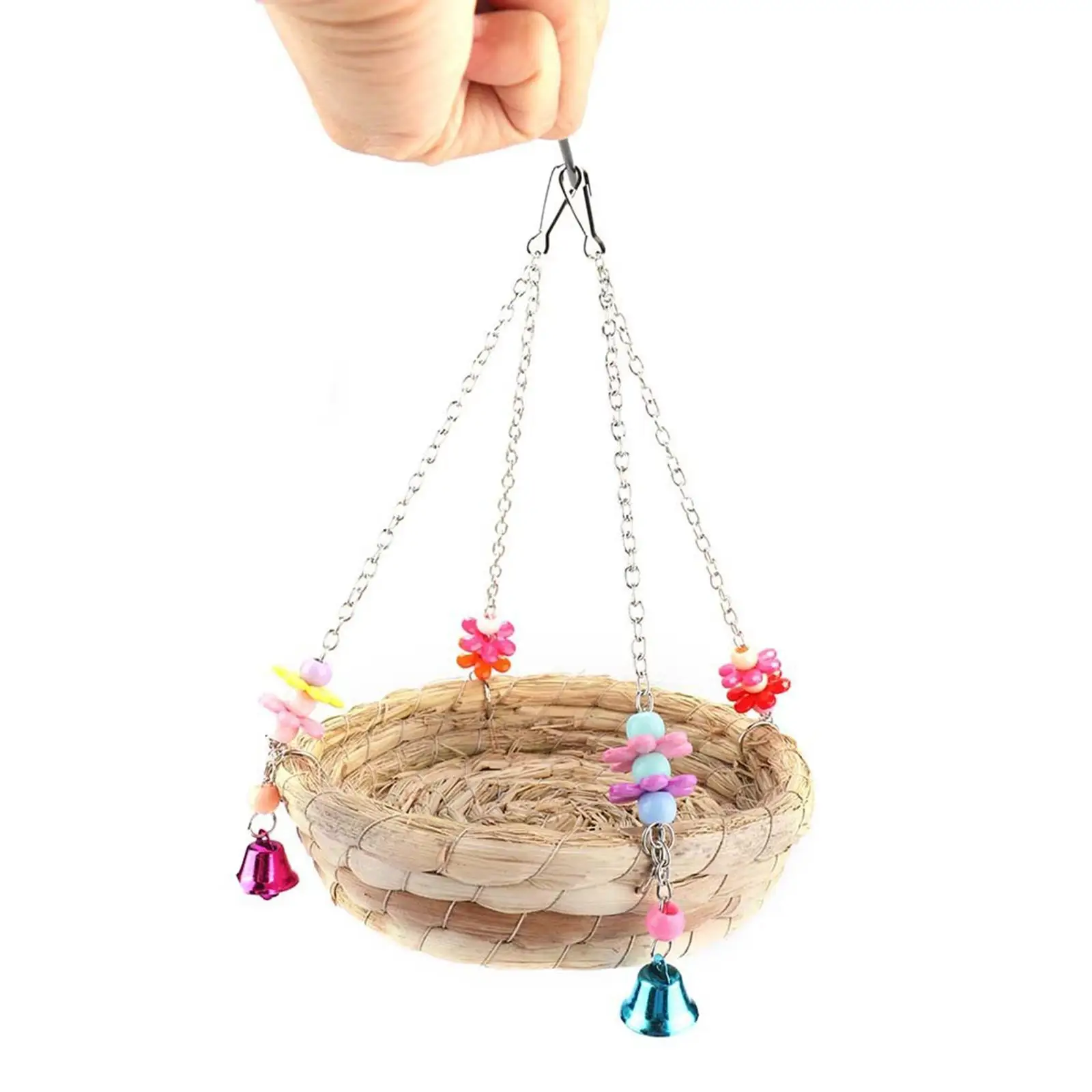 Home Bird Straws Swing Toy Woven Straw Lightweight Stable Parrot Toys Nest Bed for Cockatiel Finches Bird Budgie Climbing