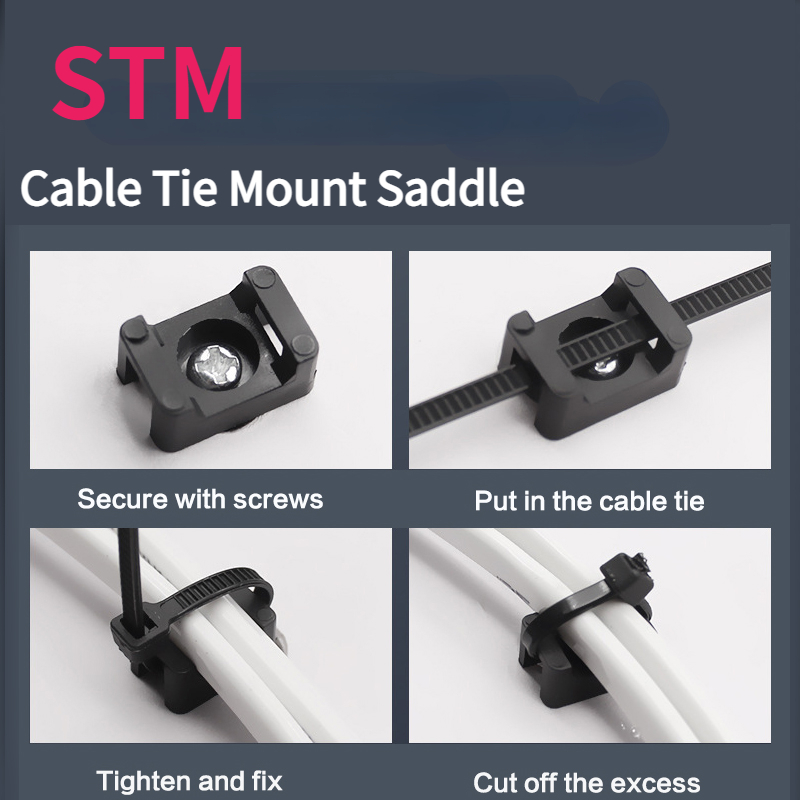 Description Picture 2 of itemSTM-0 STM-4 Series Cable Tie Saddle Type Installation Plastic Base Wire Clip Wire Fixing Seat Screw Hole Cable Tie Mounting Seat