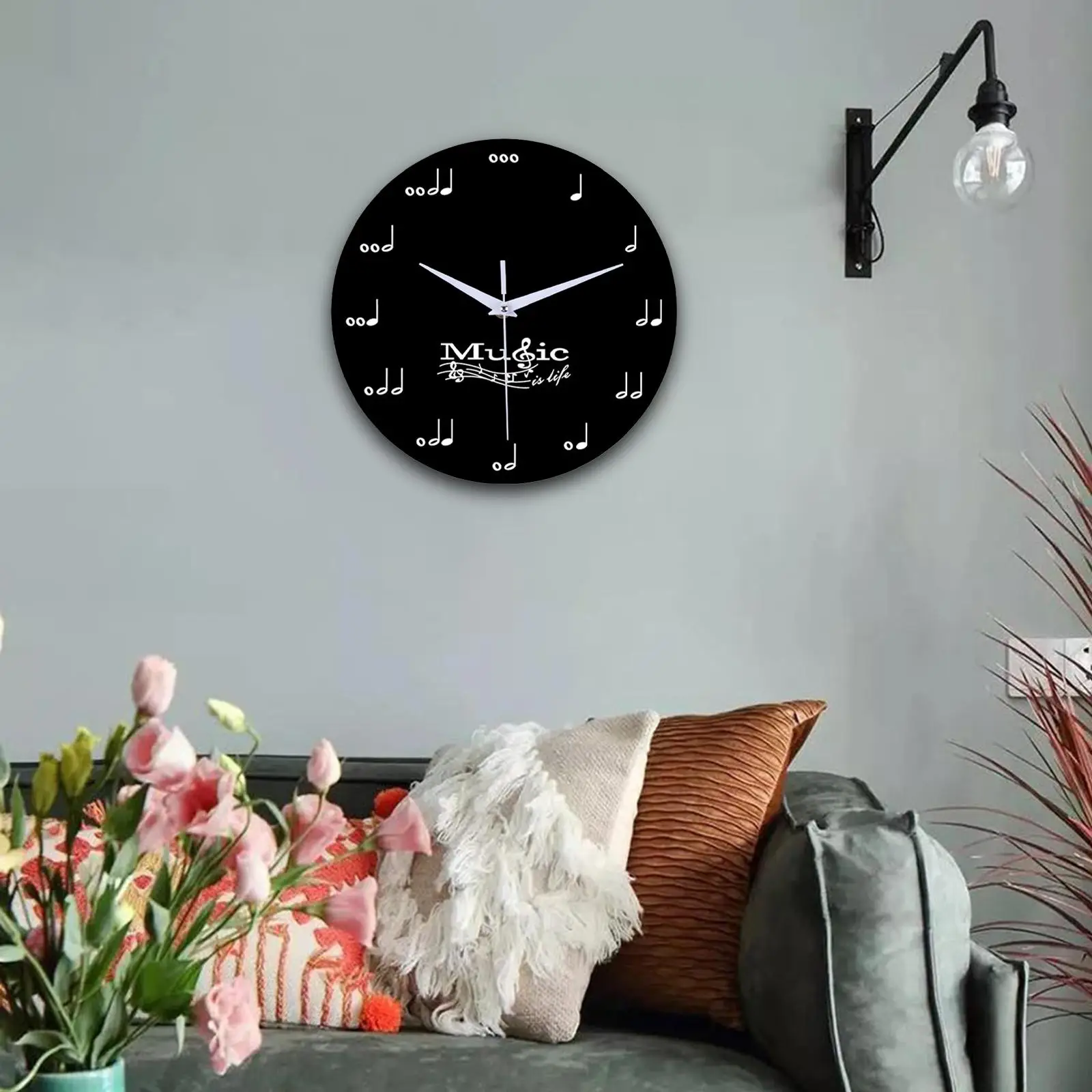 Wall Clock Round Decorative Quiet Creative Hanging Modern Musical Clocks for Kitchen Home Dining Room