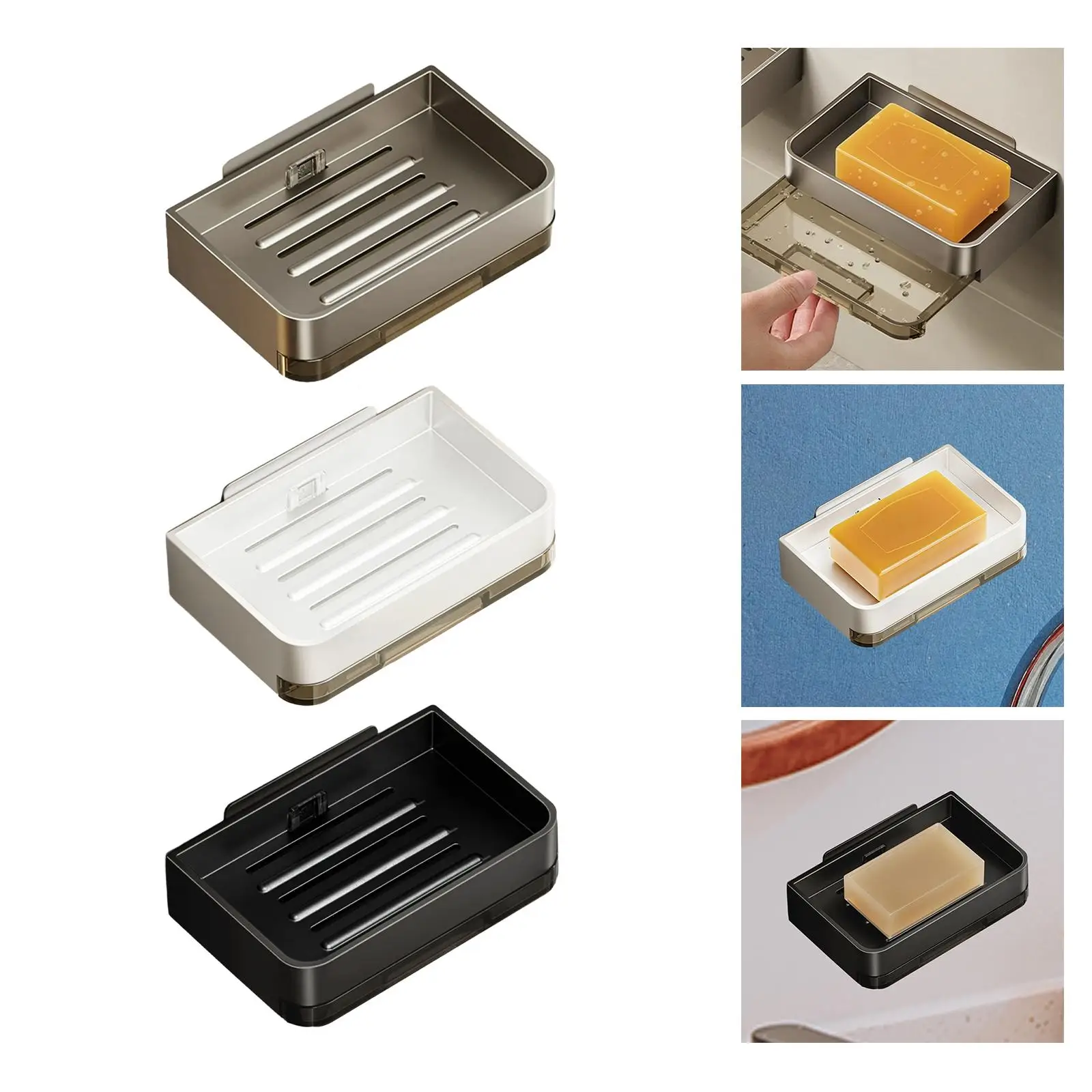 Bathroom Soap Dish Stylish Soap Saver Wall Mounted Soap Tray Self Draining for Hotel Shower Wall Kitchen Bathroom No Punching
