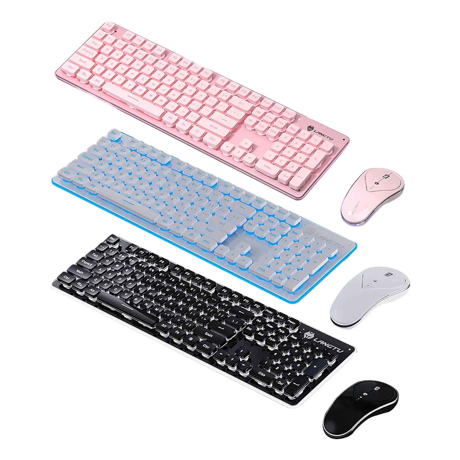 Compact 2.4G Wireless Keyboard Mouse Combo 104 Keys Ergonomic Shape Chocolate Keycaps Keyboard Mouse Set for Notebook Computer