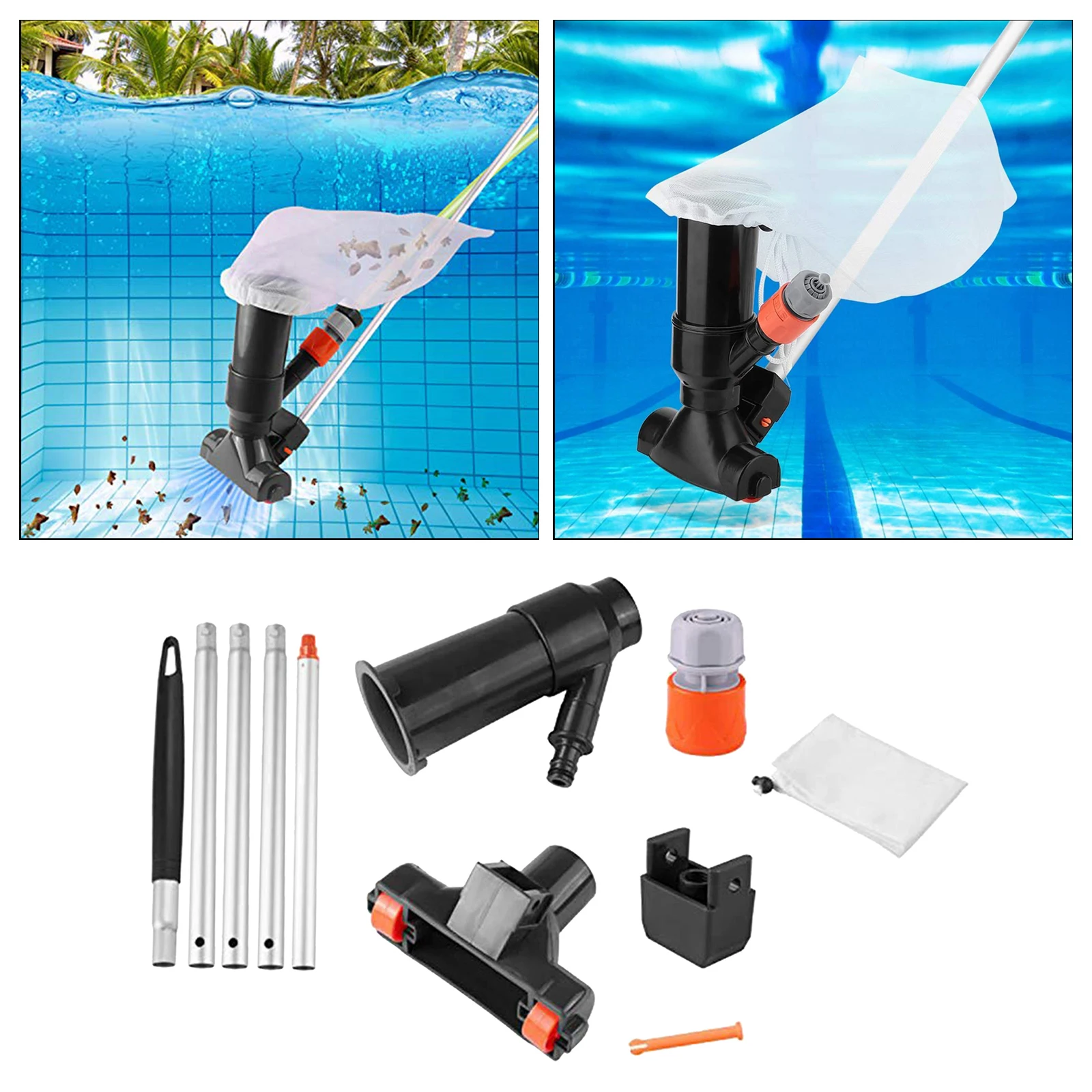 Portable Swimming Pool Vacuum, Underwater Cleaner Pool Vacuum Cleaner, with 5 Section Pole Handheld Pool Vacuum EU Standard