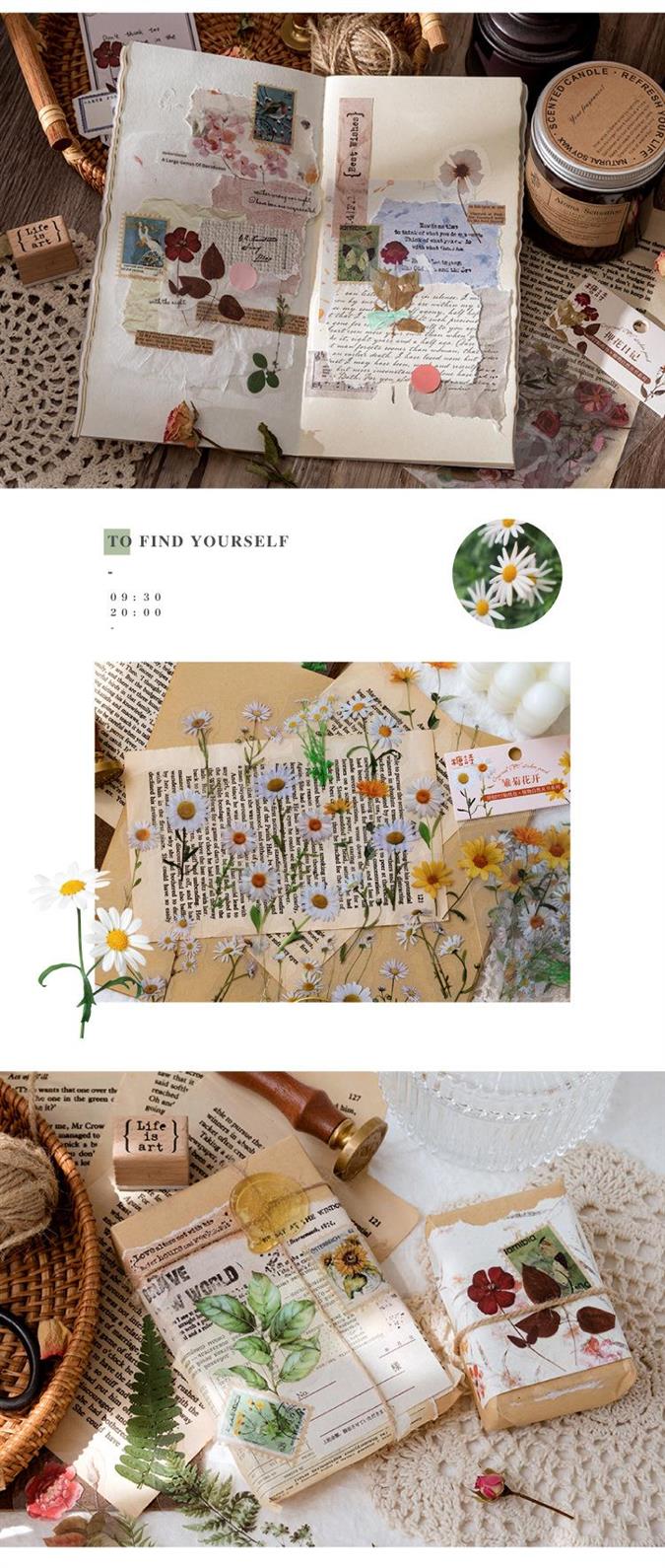 40pcs Plant & Nature Flower Decorative PVC Stickers Daisy & Mushroom DIY Scrapbooking Labels Journaling Stationery Album Decals