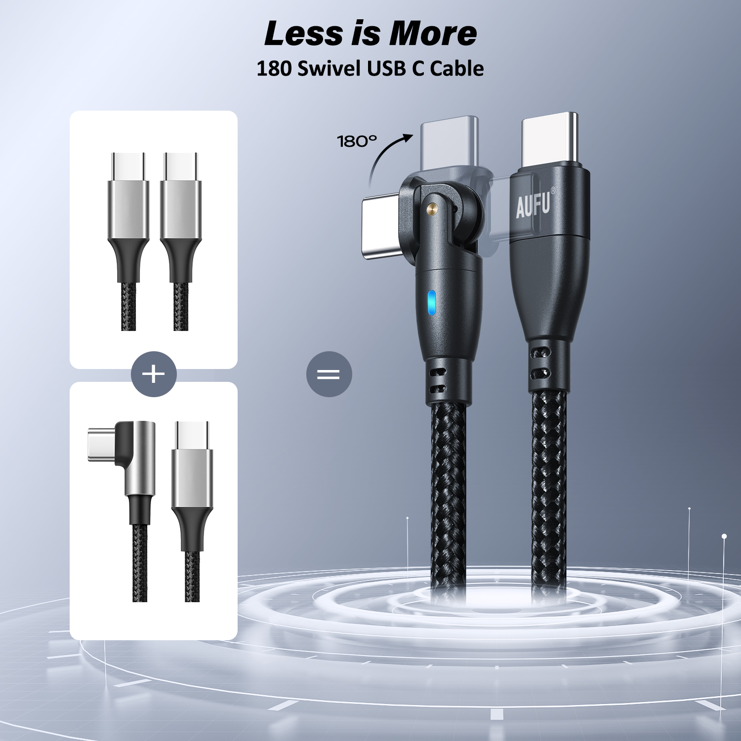 AUFU USB Type C Cable 5A PD100W Fast Charging Charger Wire Cord for MacBook Pro Xiaomi iPad Samsung 180° Rotate USB-C Cable