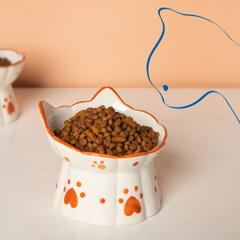 Title 2, Cat Ceramic Food Bowl Elevated Pet Drinking Eat...