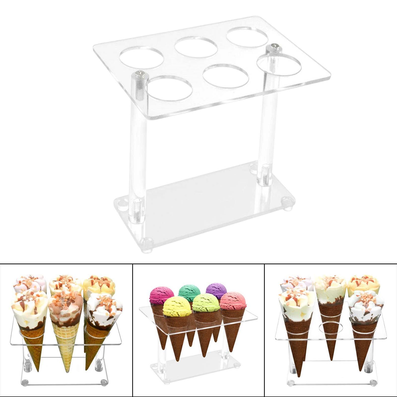 6 Holes Ice Cream Cone Display Stand Transparent for Weddings , Buffets Reusable Easily Install Party Supplies