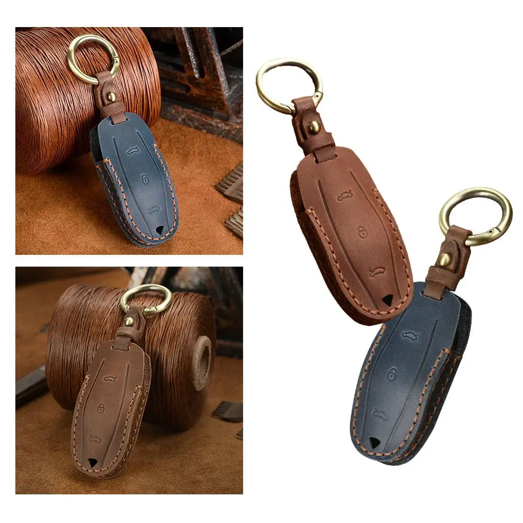 Leather  Cover Remote Control 3 Buttons Keychain Holder for   Fob   Case