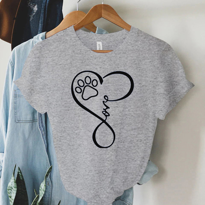 T-shirt manches courtes pour femmes, vêtements d'été, joli dessin animé patte de chien, amour, cœur, imprimé graphique, ample, fille, Y2k, Love Heart532_voghion.com