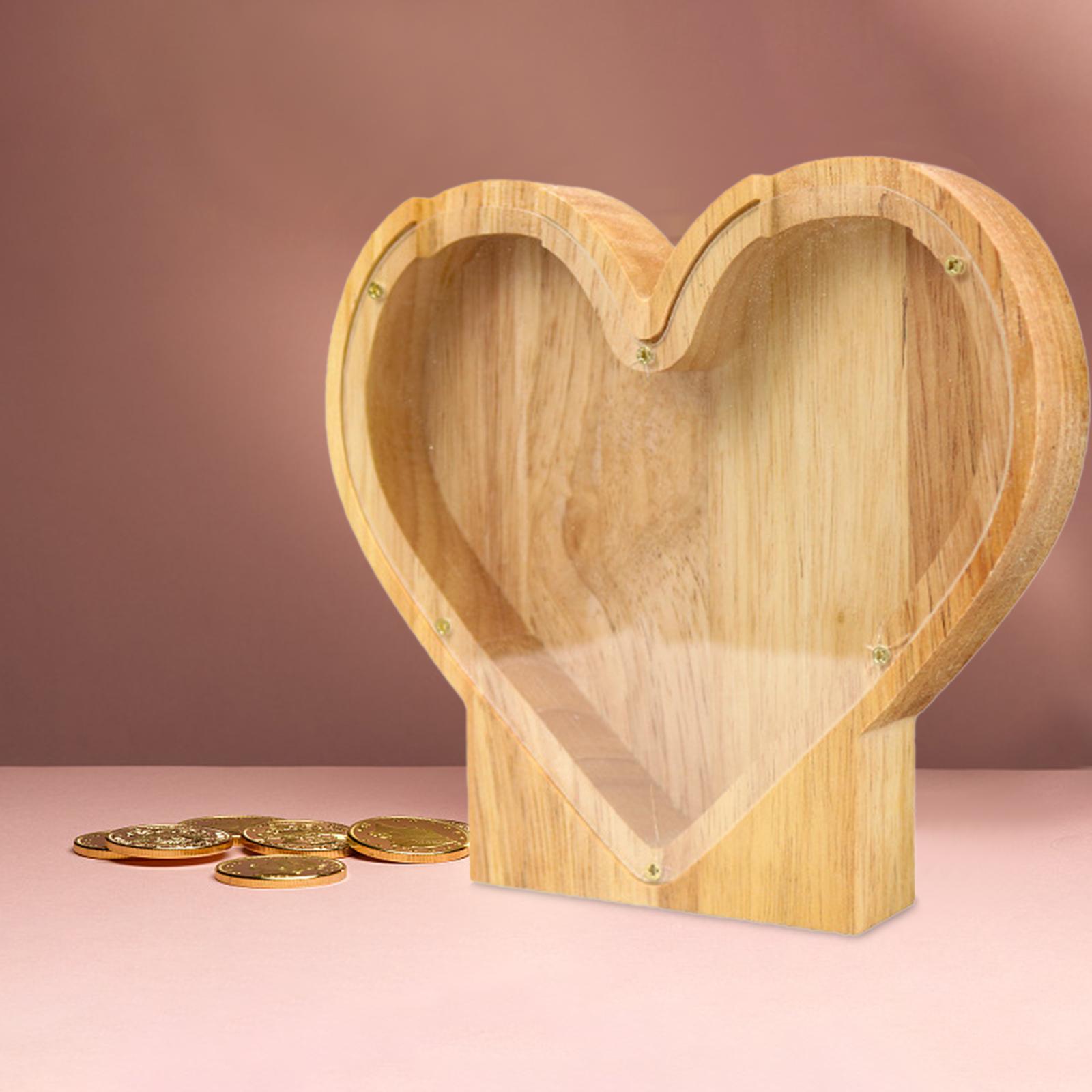 Wooden Piggy Bank Heart Shaped Ornaments Decorative Positive Behavior Saving Box for Bookshelf Tabletop Bedroom Cabinet Office