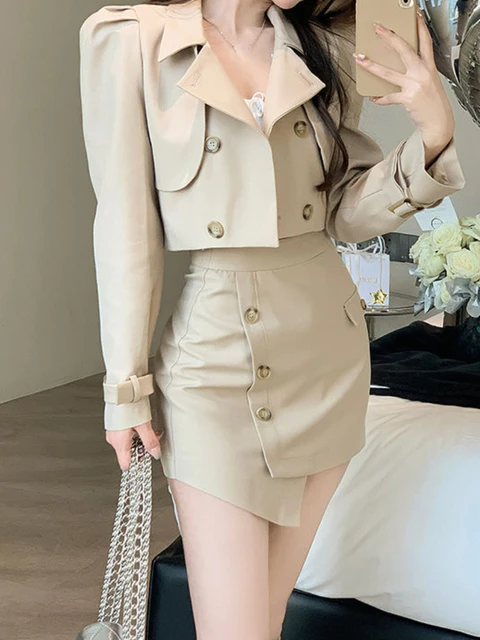 Autumn Winter Tweed Two Piece Outfits Set Fashion Woolen Tweed Jacket Coat  Elegant A Line Skirt Suits Two Piece Set Women 210825 From Sellerstore02,  $39.01
