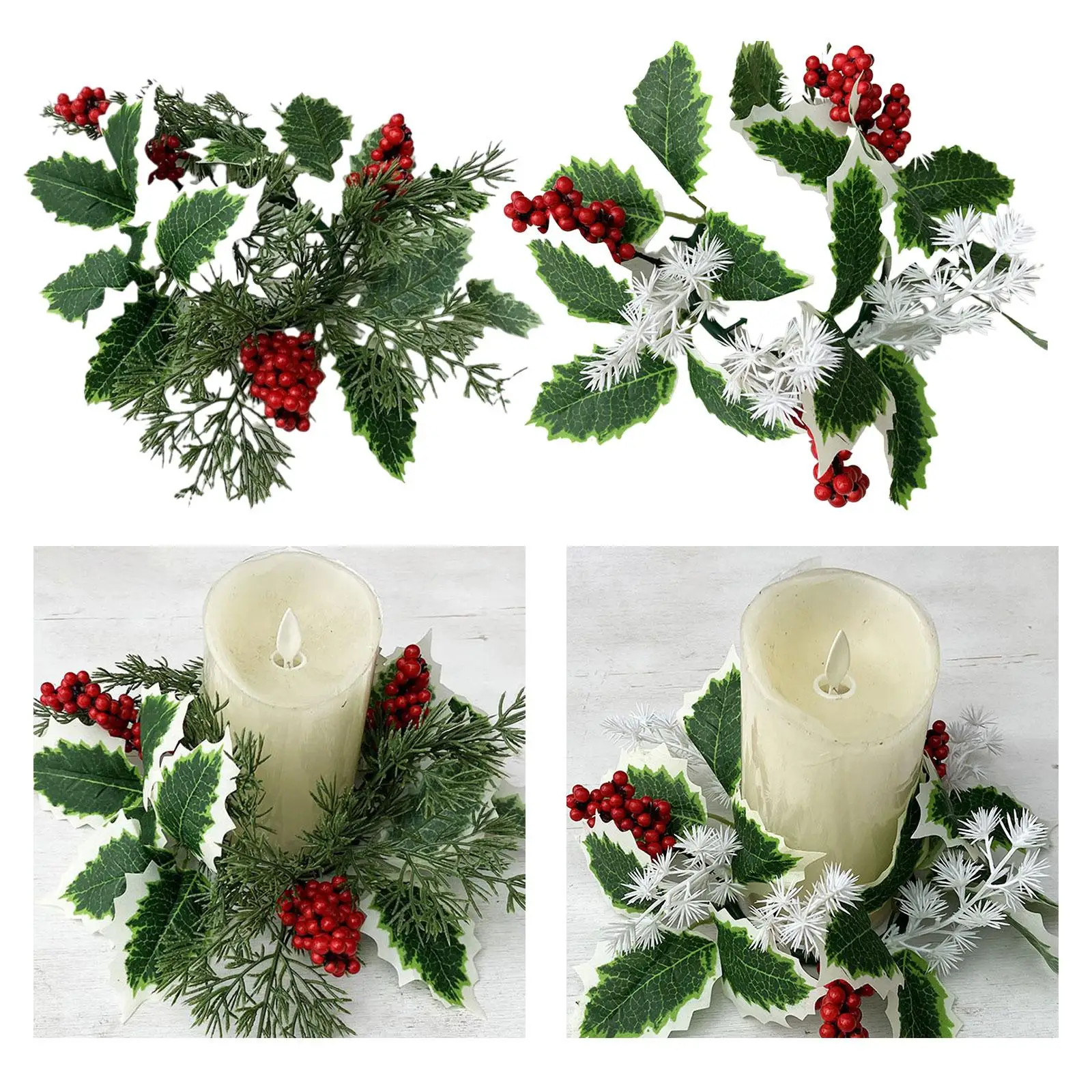 Berries Candle Rings Wreaths 10`` Leaves Wreath Table Centerpieces Candle Garland Rings for Wedding Bar Tabletop Party Decor