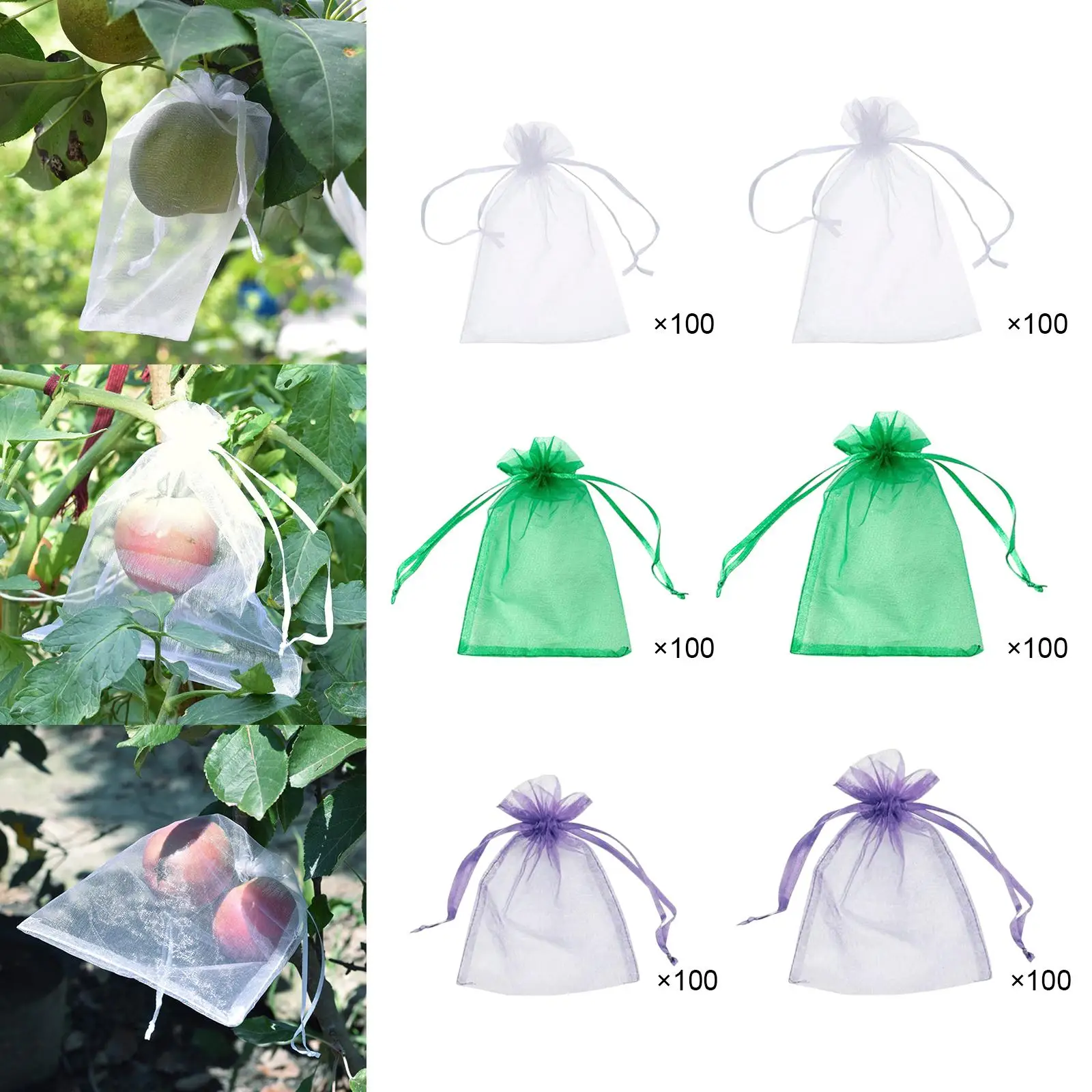 100x Drawstring Netting Barrier Bags Agriculture fruit Vegetable Protection Grape Fruit Protection Bags for Plant Flower