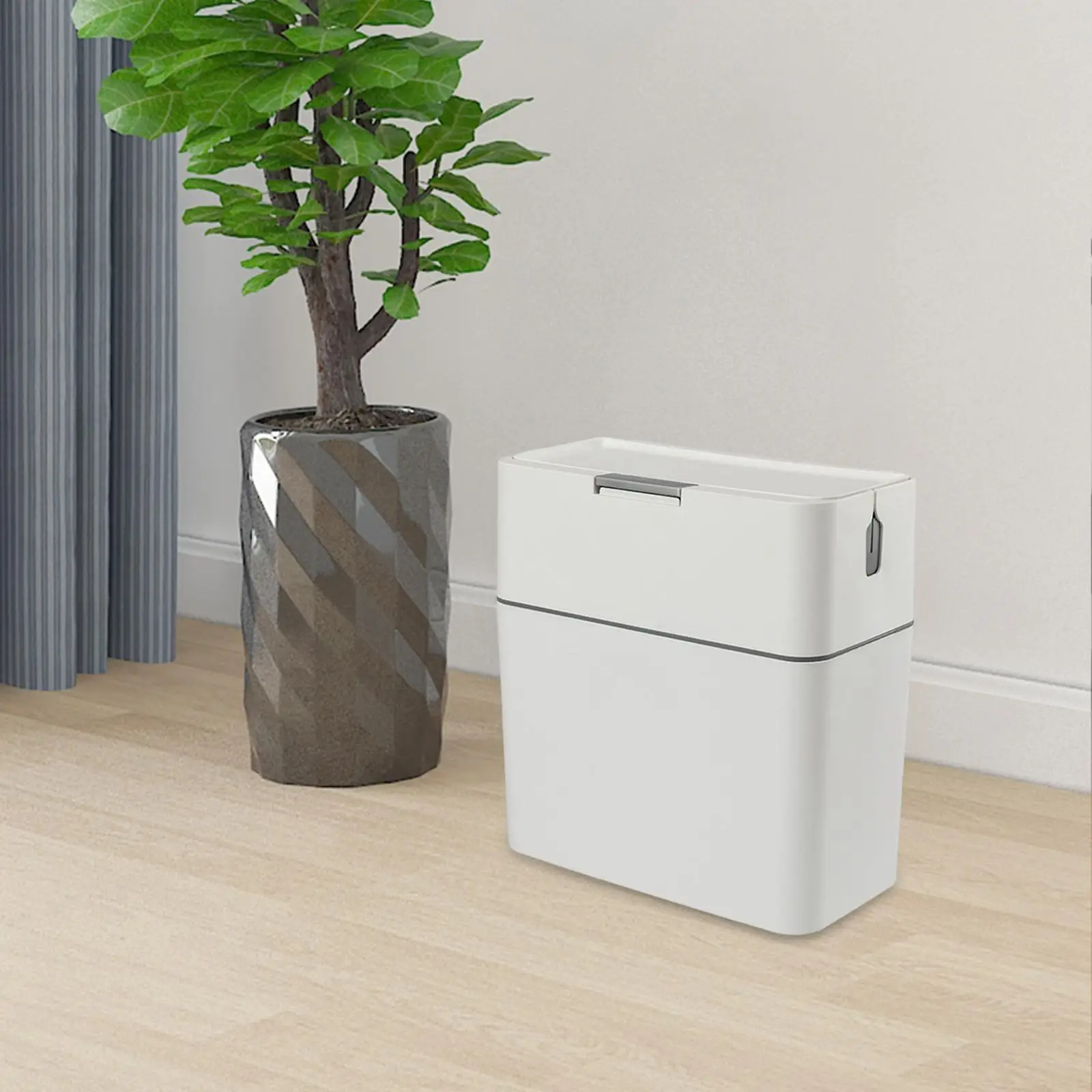 Trash Can Wastebasket with Brush 12L Storage Bucket Garbage Container Bin for Indoor