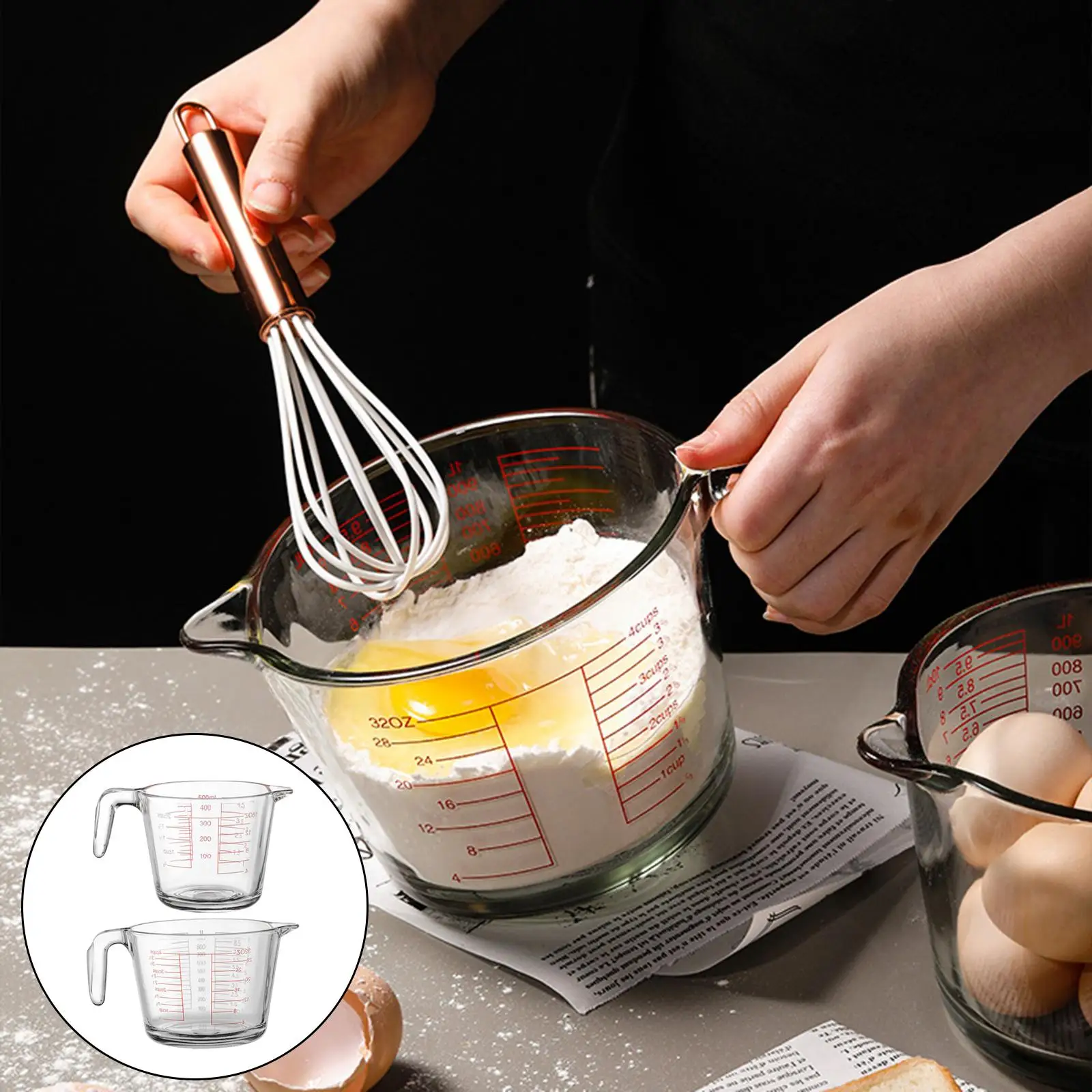 Transparent Glass Measuring Mug Kitchen Utensil with Scale Measuring Tool Heat-Resistant Glass Measuring Cup for Bar Accessories
