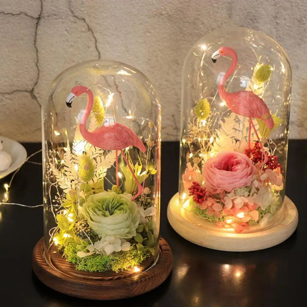 MagiDeal Glass Dome Cloche with Wooden Base Flower Landscape Holder Glass Cover Black for Birthday Halloween Wedding Decoration
