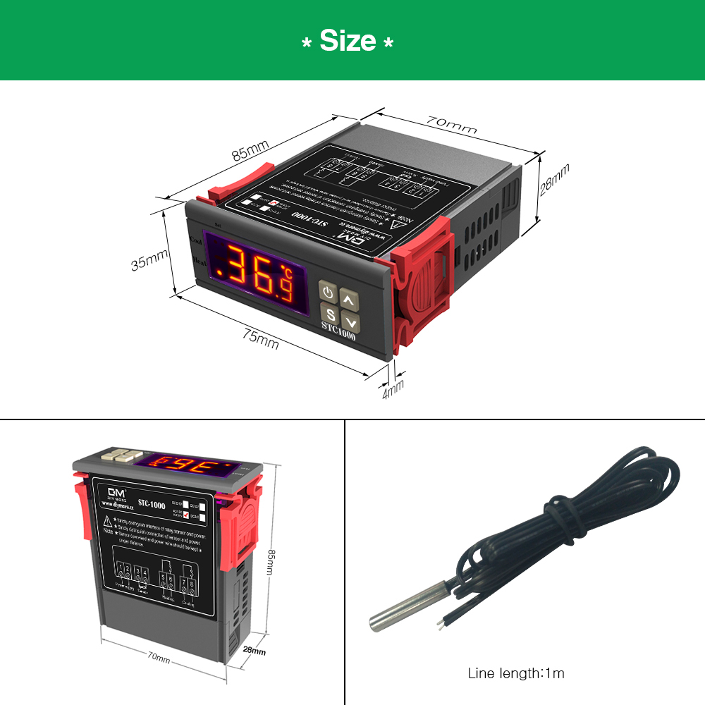 STC1000 LED Digitaler Temperaturregler AC110-220V Relais-Temperaturregler-Thermostat mit NTC-Sensor für Heizung, Gefrierschrank, Kühlschrank – Detail 10