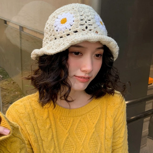 Woman Crochet Bucket Hat Cute Ladies Outdoor Sports Fisherman Cap For Woman Teenagers Casual Spring