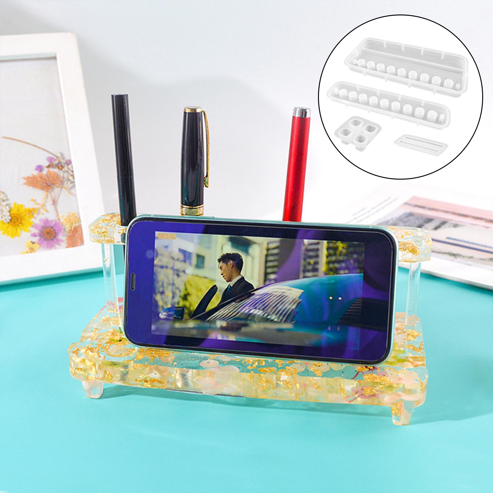 Silicone Pen Holder Mold for Epoxy Resin Cell Phone Stand Pen Rack Pen Display Stand Resin Mold Office Desk Ornaments DIY Craft