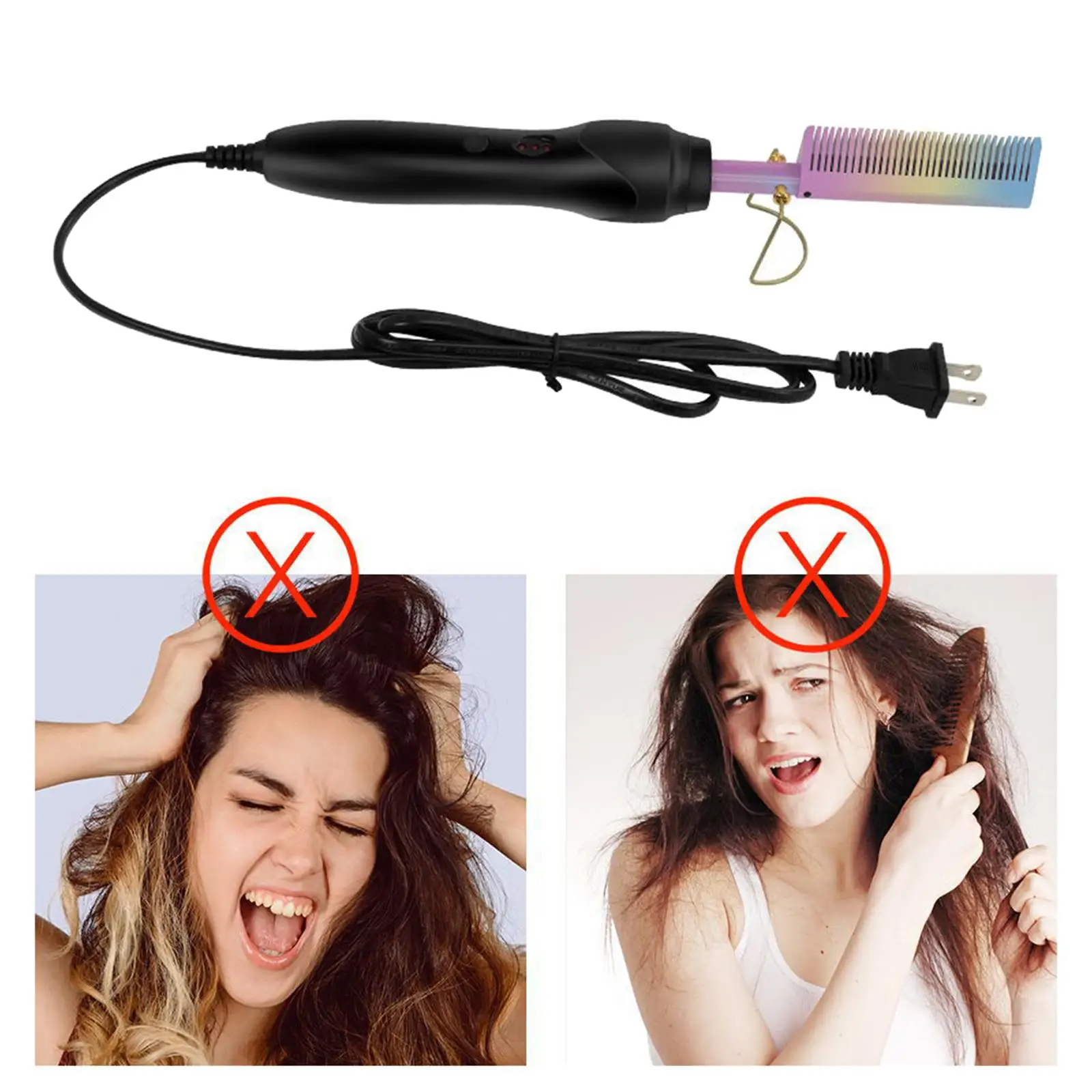 Electric Hair Straightener Comb Brush Anti-Scald Straight Hair Dual-Use Hot Air Brushes US Plug Thick Hair Long Hair Thin Hair