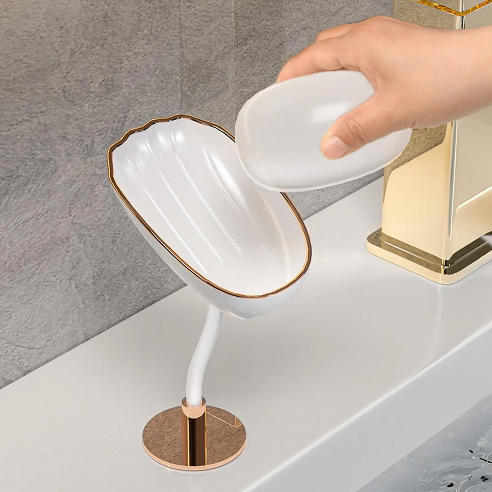 Bathroom Soap Dish Drainage Tray Free Standing or Wall Mounting for Bathroom Countertop Kitchen Decor
