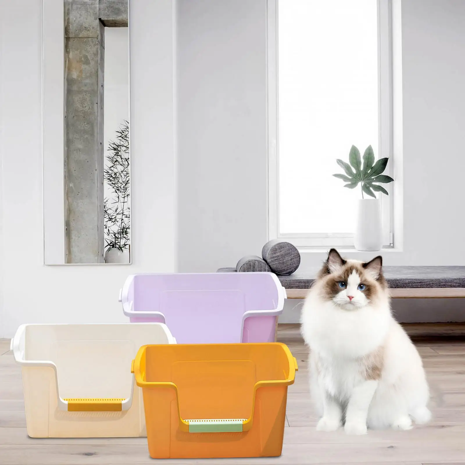 Cat Litter Box Sand Box Semi Enclosed Bedpan Anti Splashing Cat Litter Tray