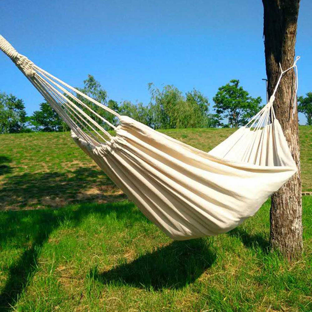 Description Picture 5 of item1 Set Hanging Hammock Comfortable Strong Load Bearing with Tie Rope Storage Bag Rest Canvas Single Double Person Outdoor Hammock