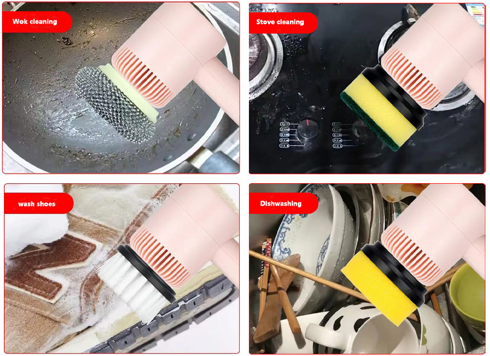 3 in 1 Electric Cleaning Brush Kitchen Dishwashing Home USB Rechargeable Electric Rotary Scrubber Household Appliances Cleaning