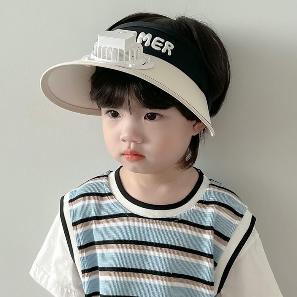Sommer Kinder Sonne mit Mini Lüfter Leere Top Breite Krempe Visier Wandern Reise Sonnenschutz Mädchen Jungen Outdoor Hut_voghion.com