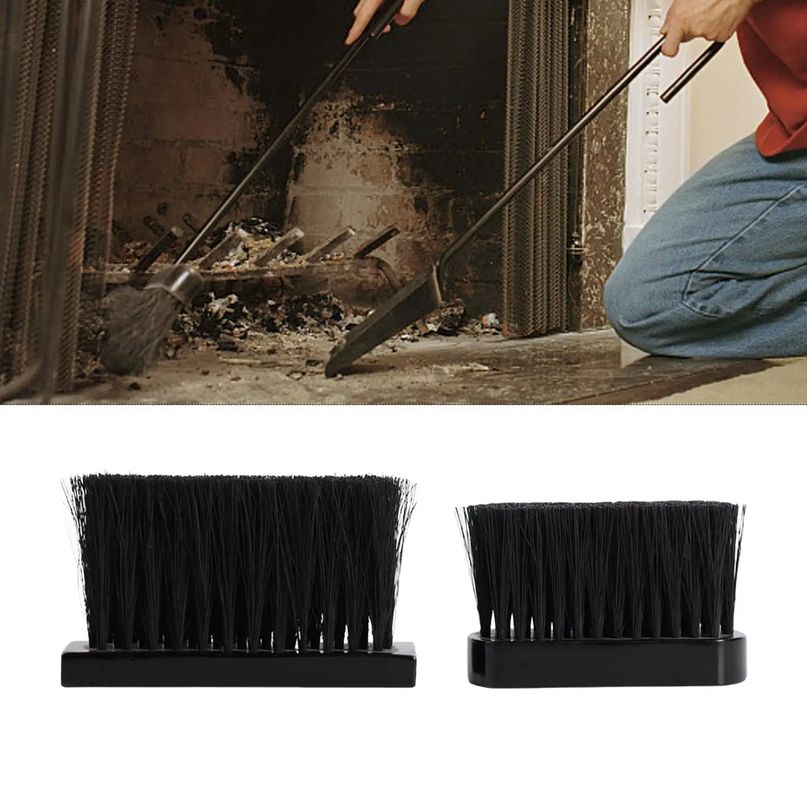 2Pack Fireplace Brush with Wooden Handle Chimney Durable Oblong Replacement Holder Firewood Fireplace for Fireplaces Hearths