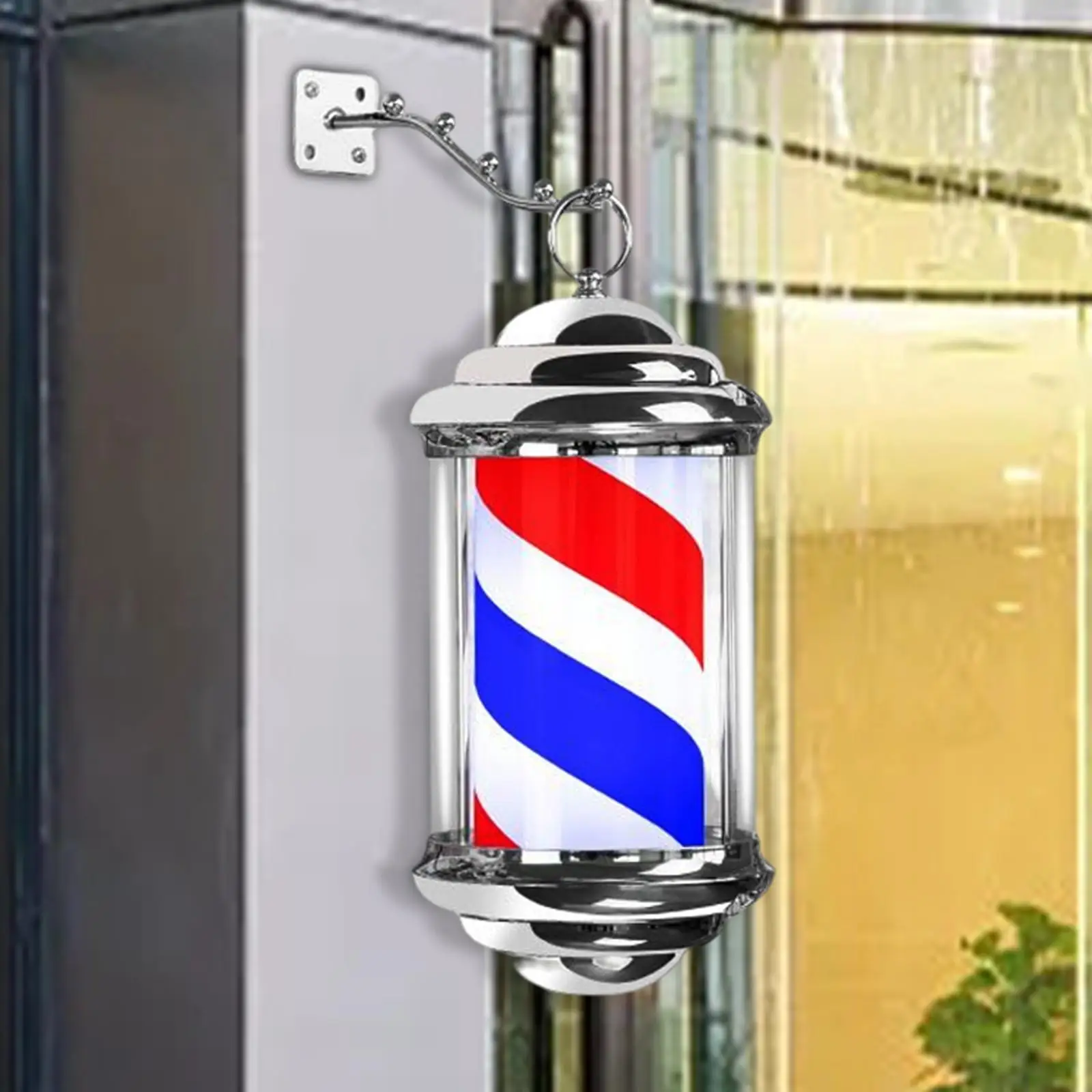 Rainproof Barber Pole LED Light Rotating Hair Salon Sign Light Save Energy W/ Hanging Bracket Barber Pole Stand Lamp for Party
