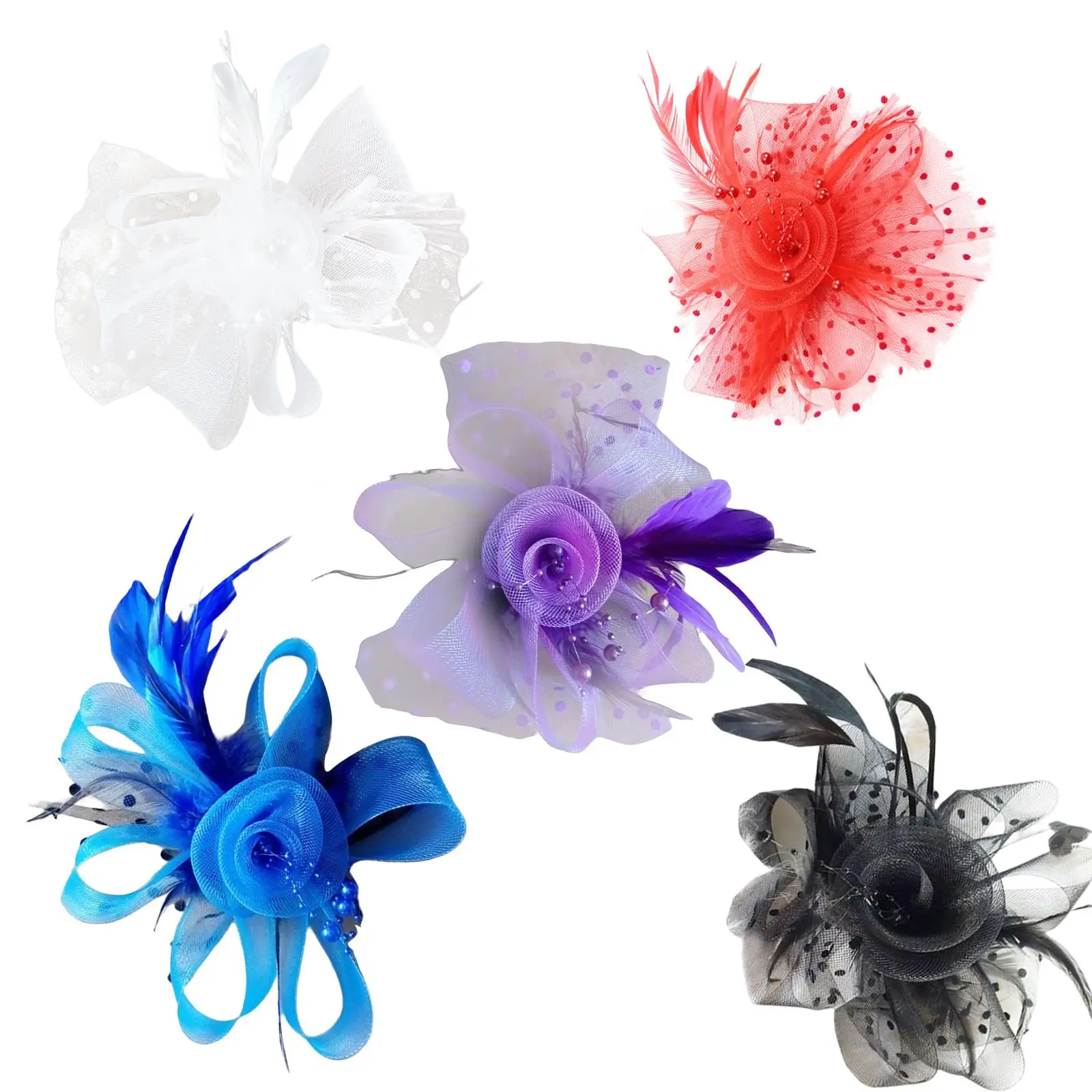 women Flower Mesh Feathers Hair Clip Headdress Church Hat Headpiece for Tea Party Wedding Cocktail Costume Accessories