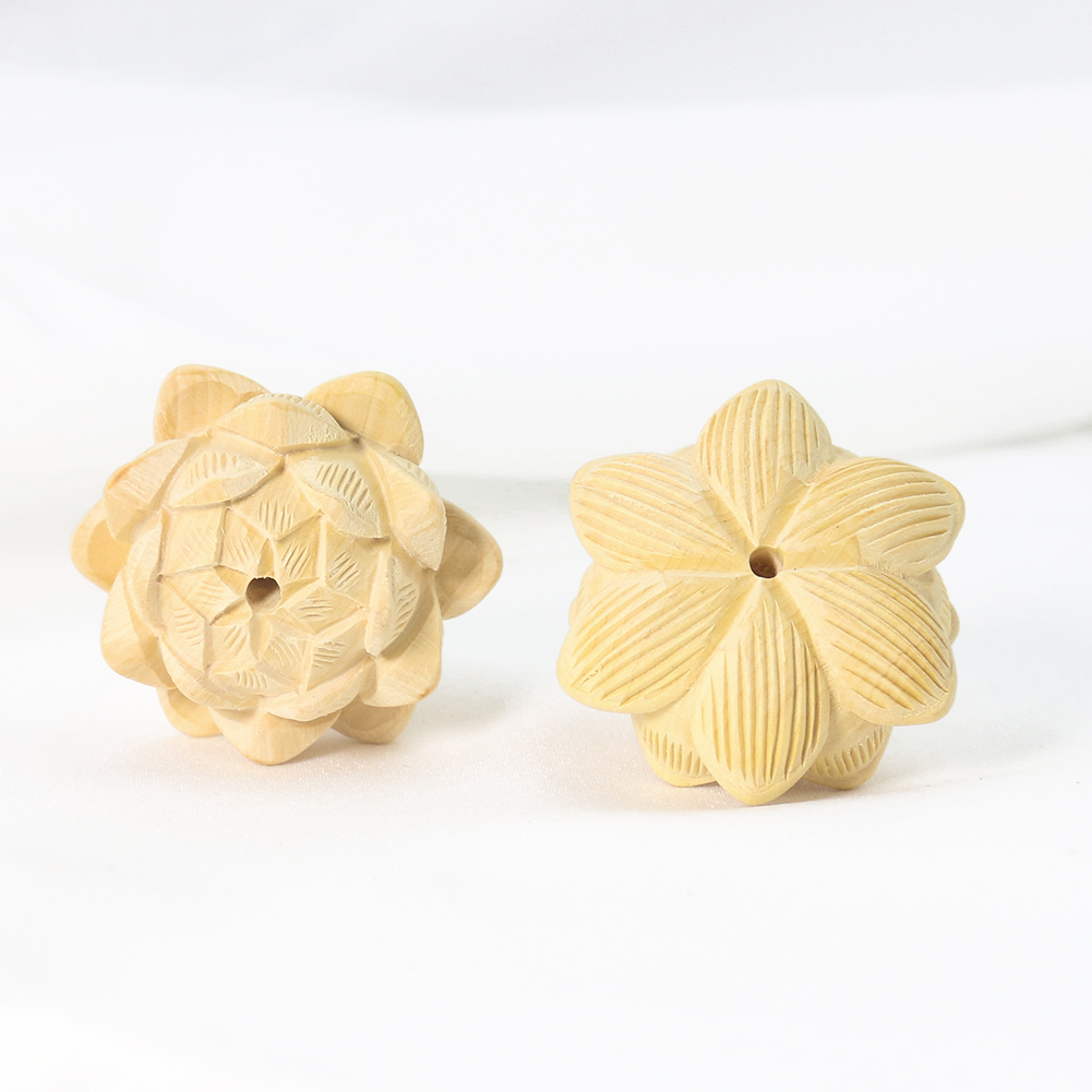 2PCS Natürliche Buchsbaum Lotus Carving Perlen Anhänger Charme Lose Spacer Perlen für DIY Schmuck Machen Auto Hängen Keychain Liefert – Detail 3