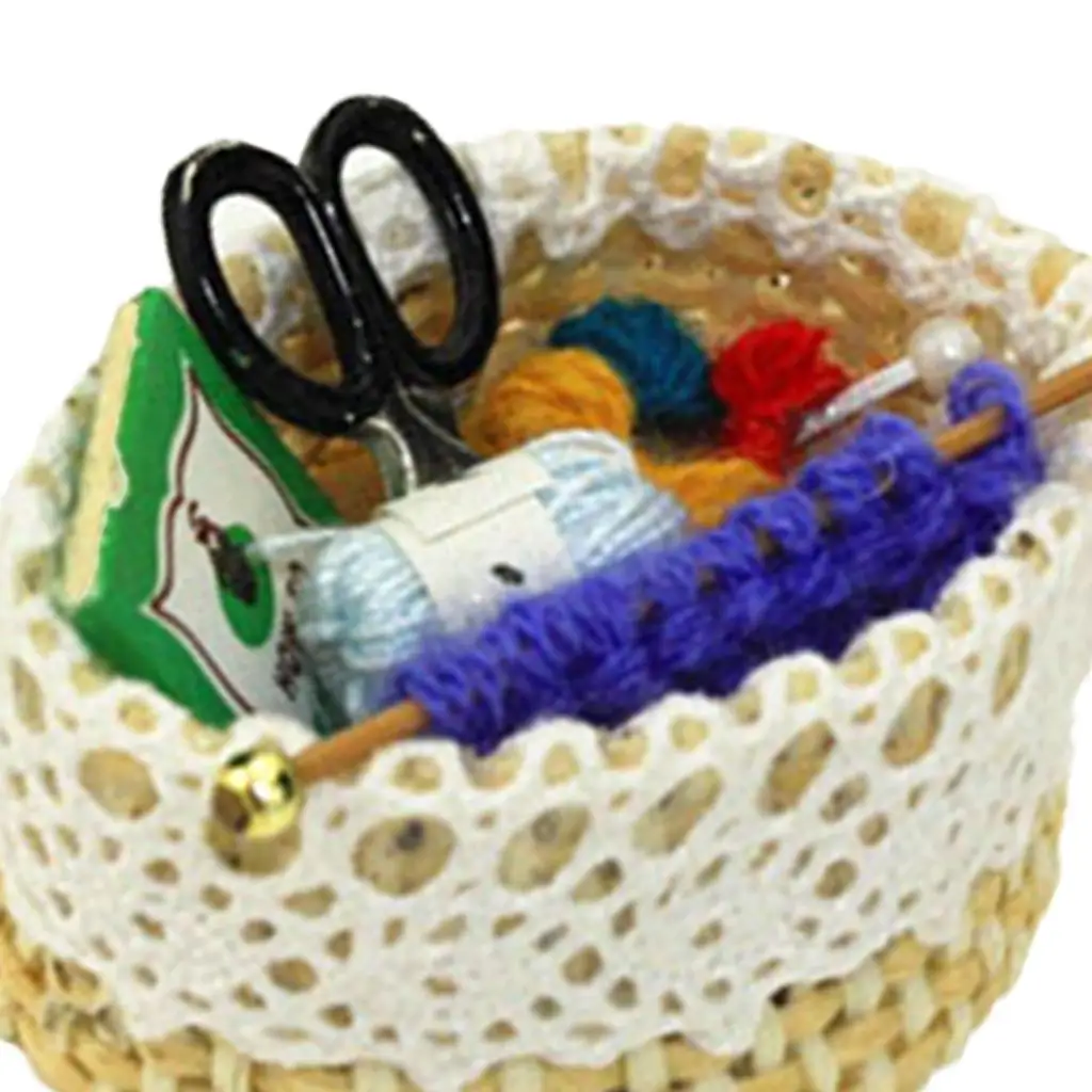 Handmade 1:12 1:6 Scale Doll House Mini Wool Knitting Tools Model Accessory