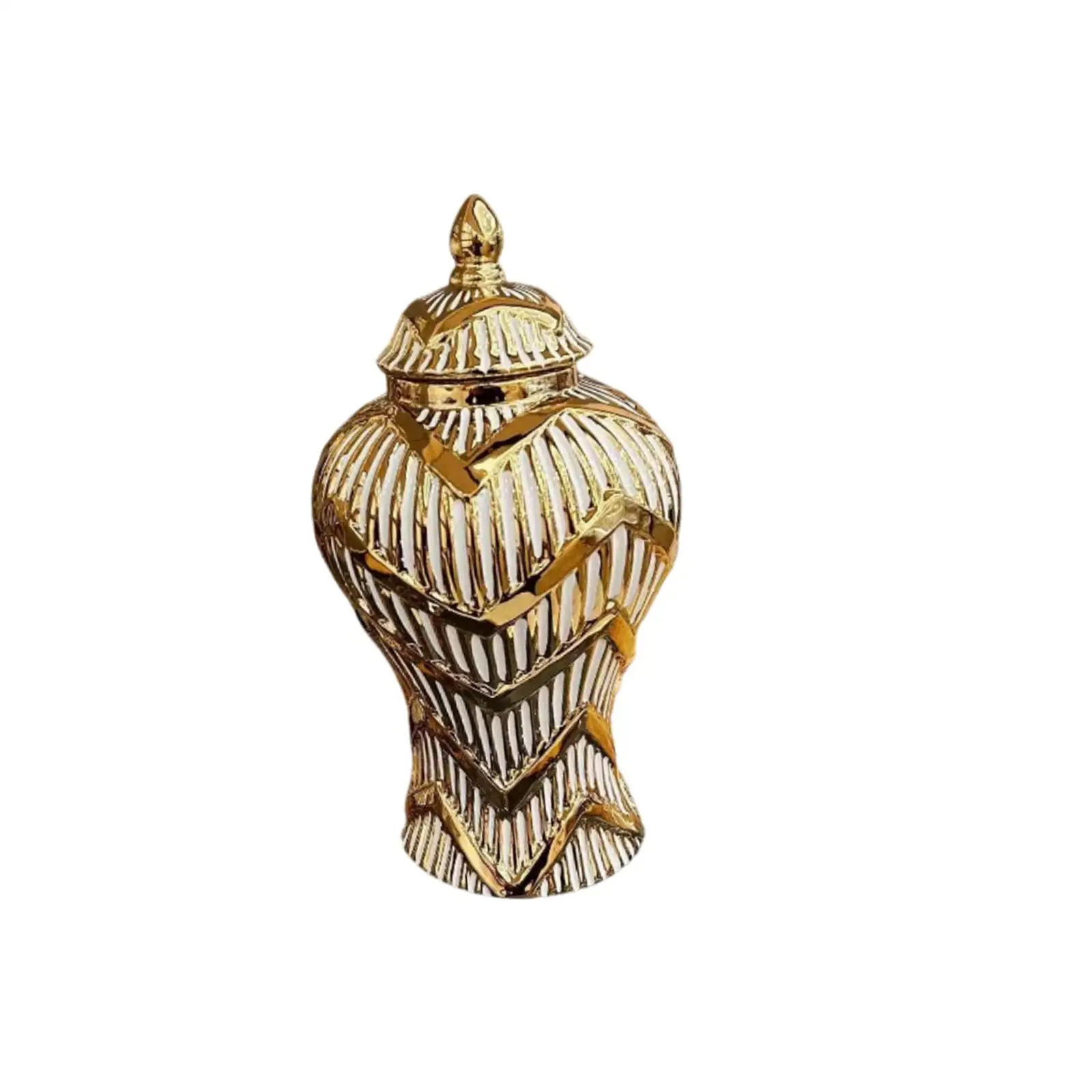 Porcelain Flower Vase Ginger Jar Golden Color Lines with Lid European Style