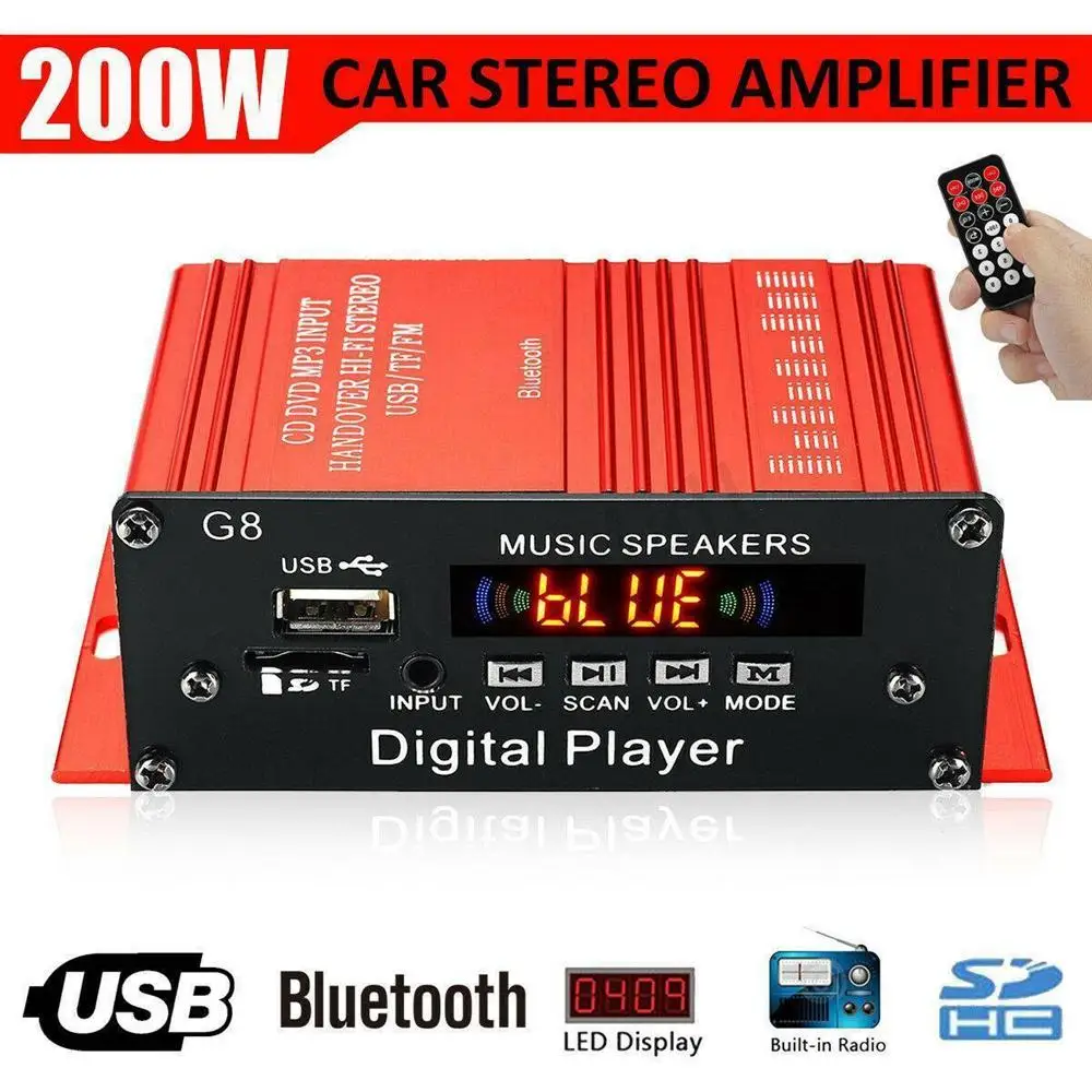 200W  Stereo 2 Channel Amplifier Amplificador Receiver  with AUX in, , USB ,TF Cards, U Disk